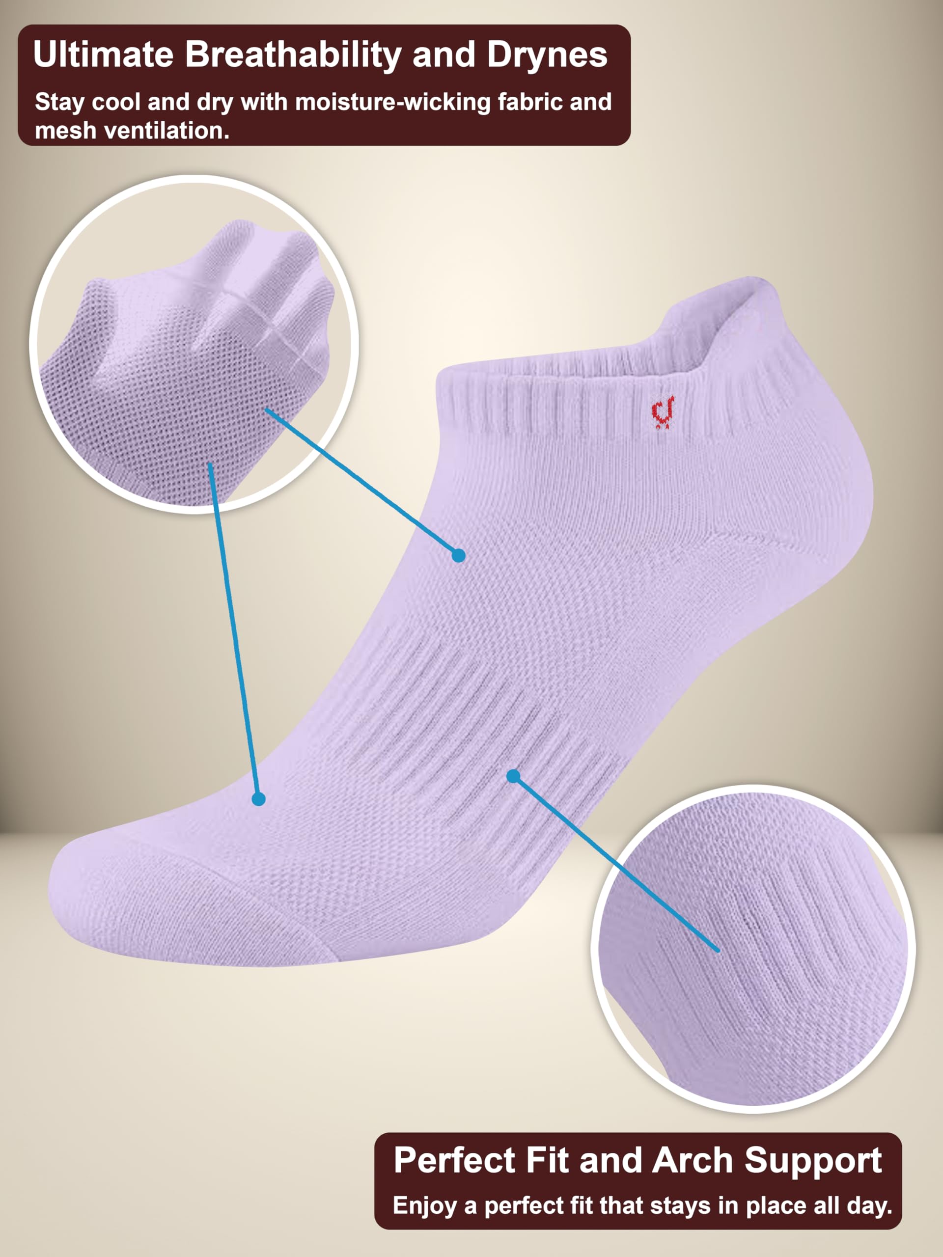 TRENDMALLS Cotton Blend Socks for Men & Womens, Heel Tab Length Fit, Arch Support Running Unisex Free Size (Packs of 3 & 6) - Image 4