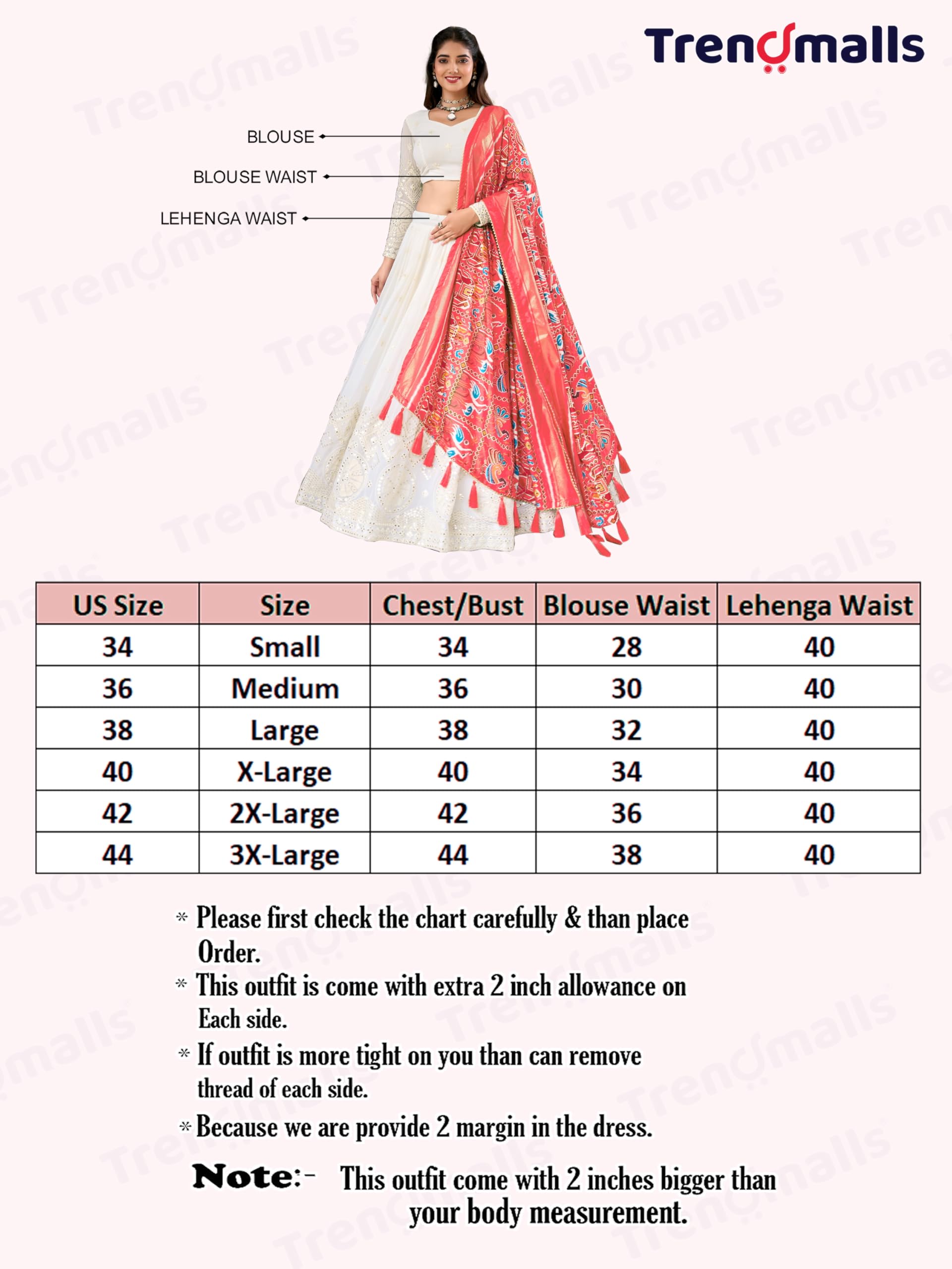 TRENDMALLS Georgette Embroidery Lehenga Choli with Dupatta For Women Ready To Wear - Image 6