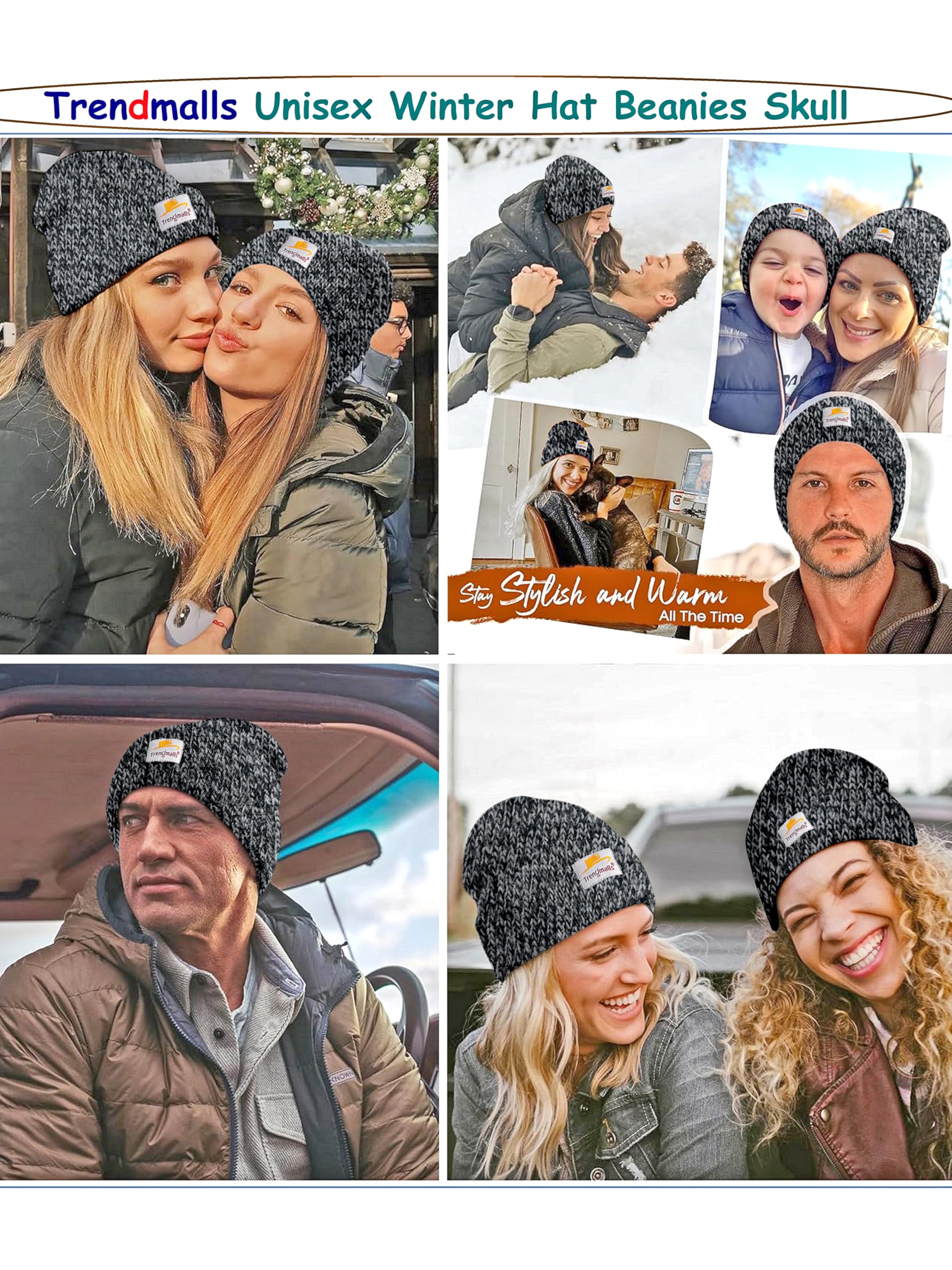 TRENDMALLS Mens/Women/Kids Cap Unisex Hat Knit Cuffed Beanie Charcoal Black - Image 5