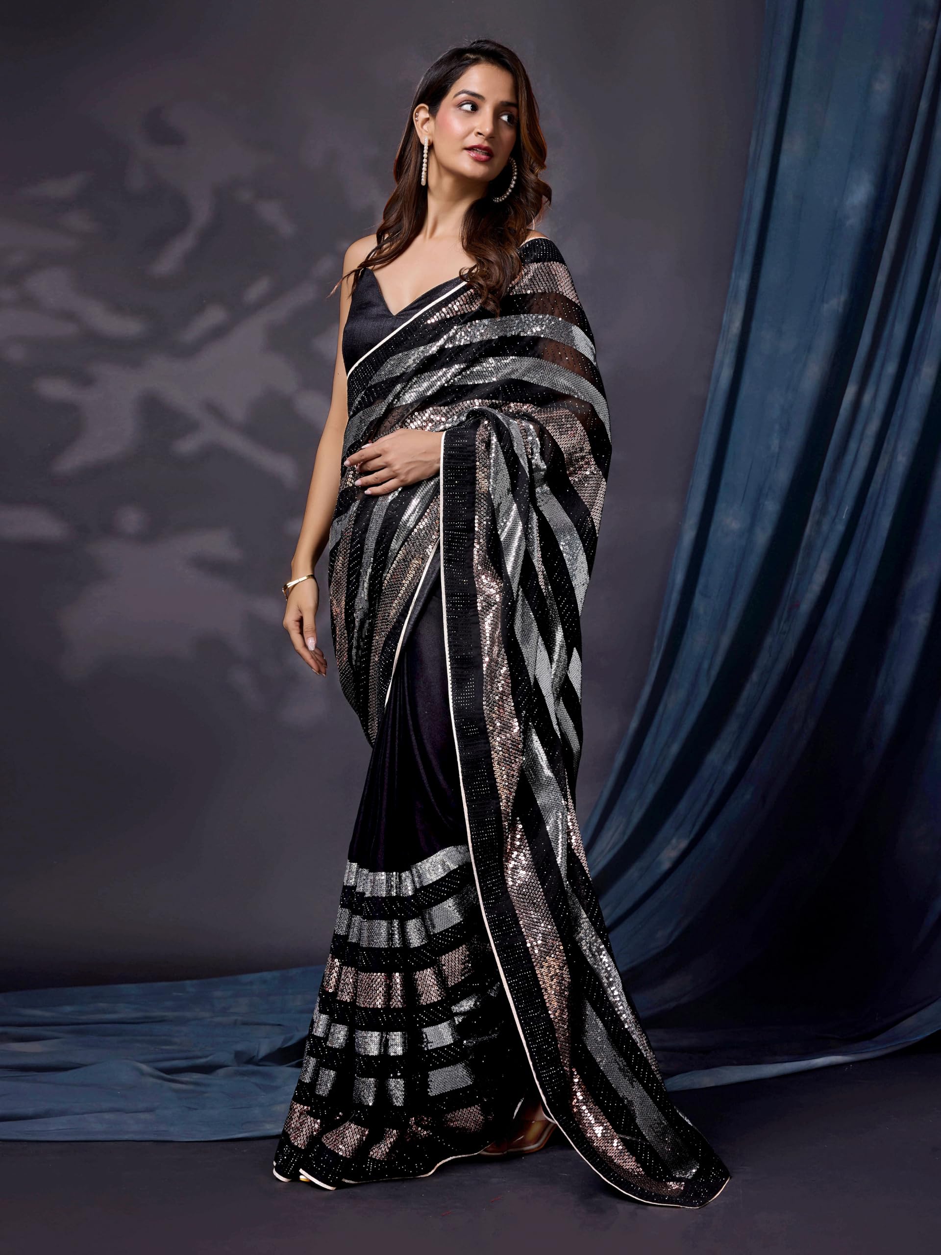 TRENDMALLS Silk Heavy Sequence Work Saree With Unstitch Blouse Piece For Women - Image 4