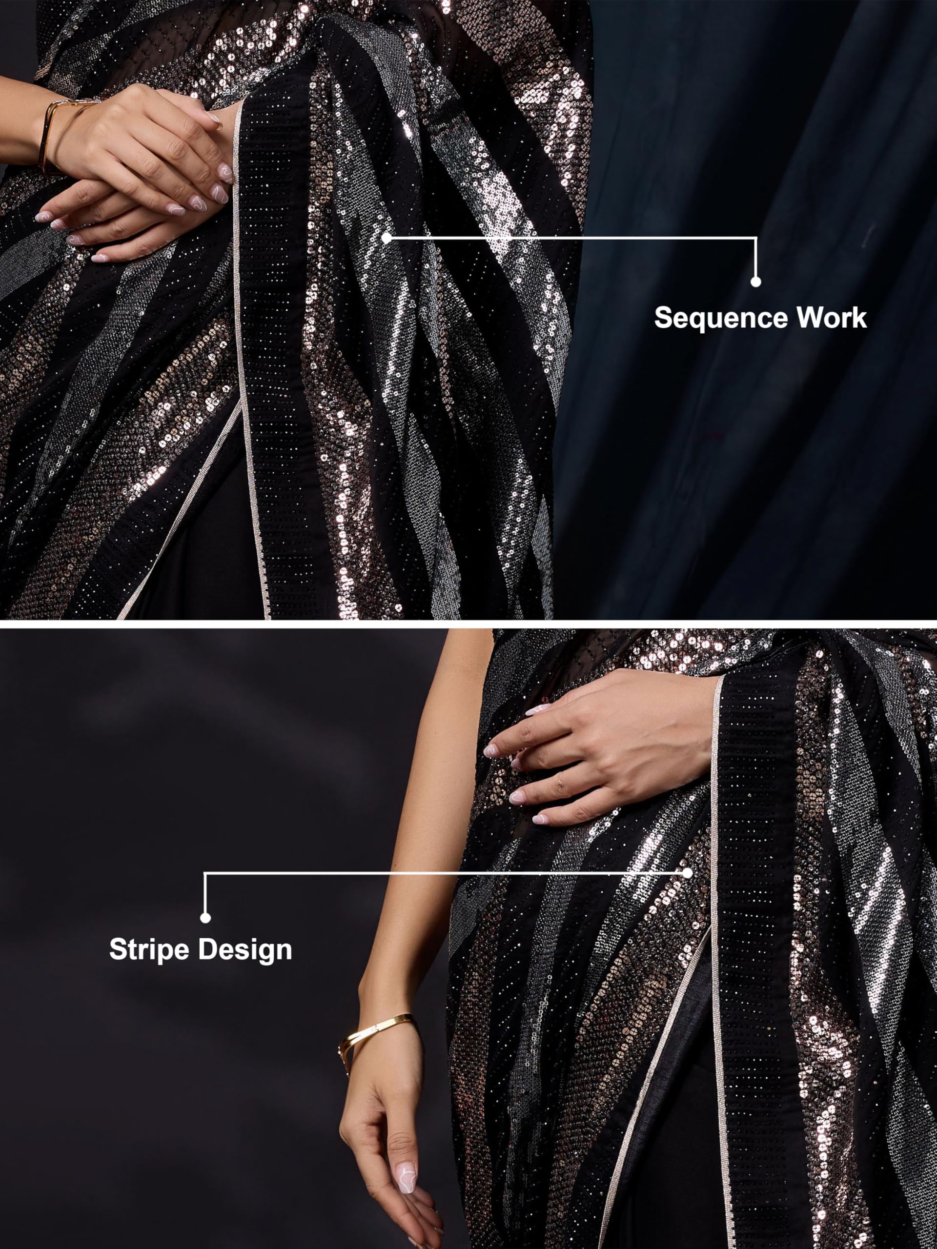 TRENDMALLS Silk Heavy Sequence Work Saree With Unstitch Blouse Piece For Women - Image 5