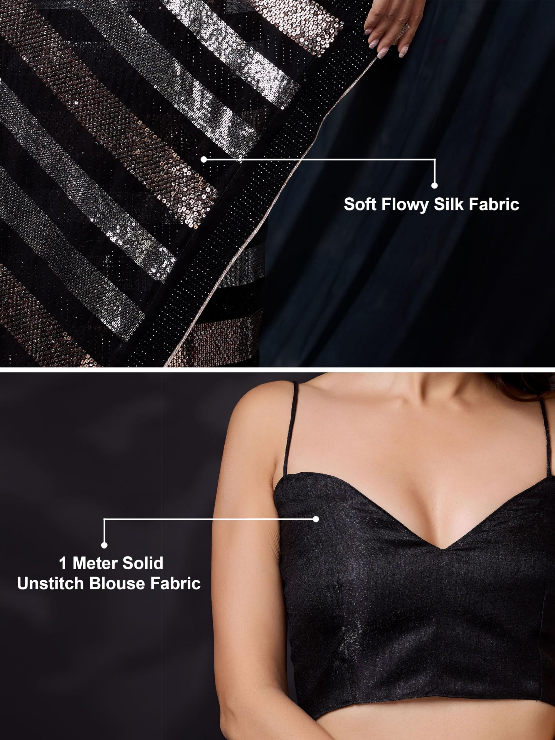 TRENDMALLS Silk Heavy Sequence Work Saree With Unstitch Blouse Piece For Women - Image 6