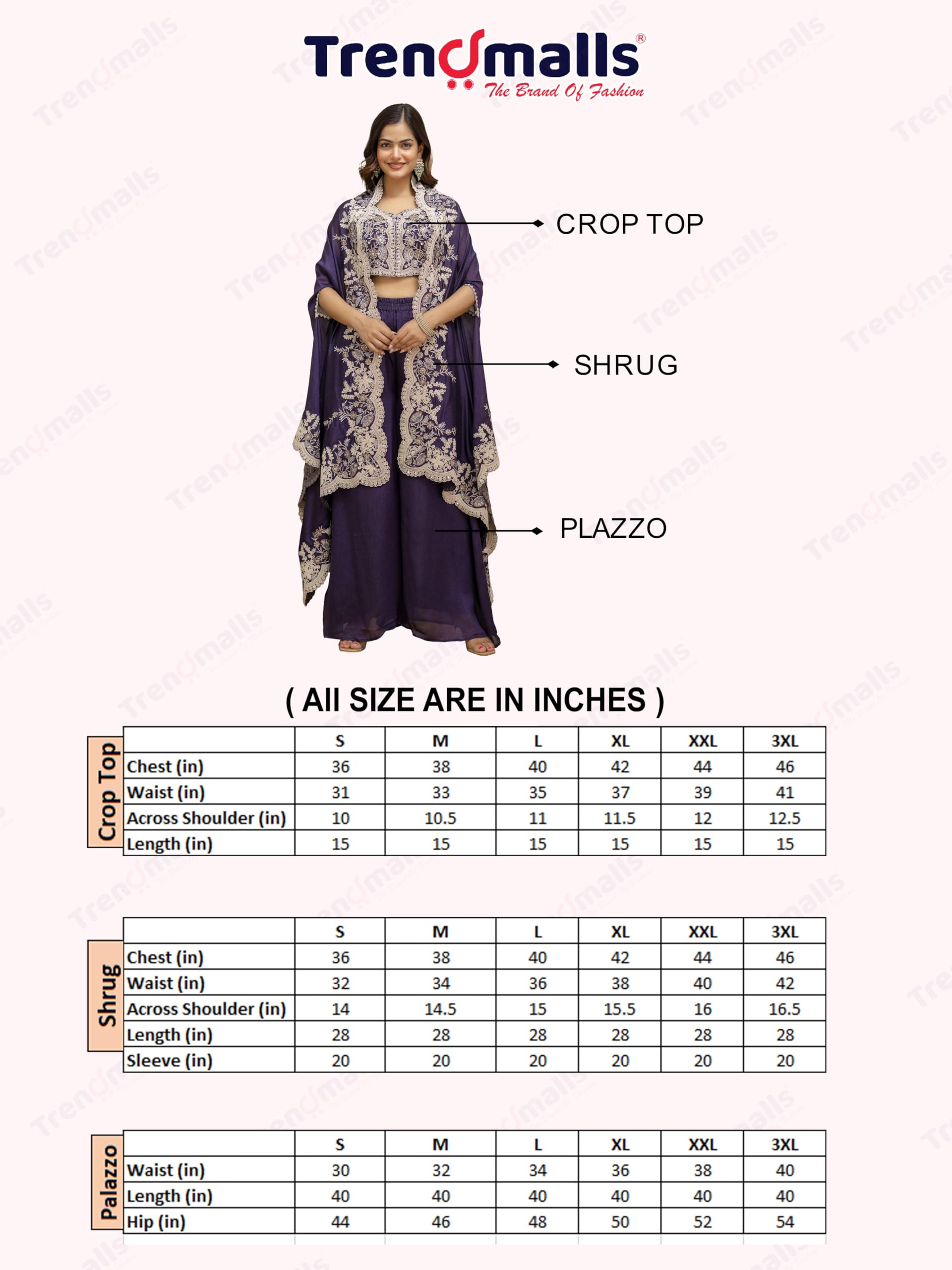 TRENDMALLS Women's Art Silk Embroidery Mirror Work Crop Top with Flared Palazzo and Shrug Set Ethnic Salwar Set - Image 6