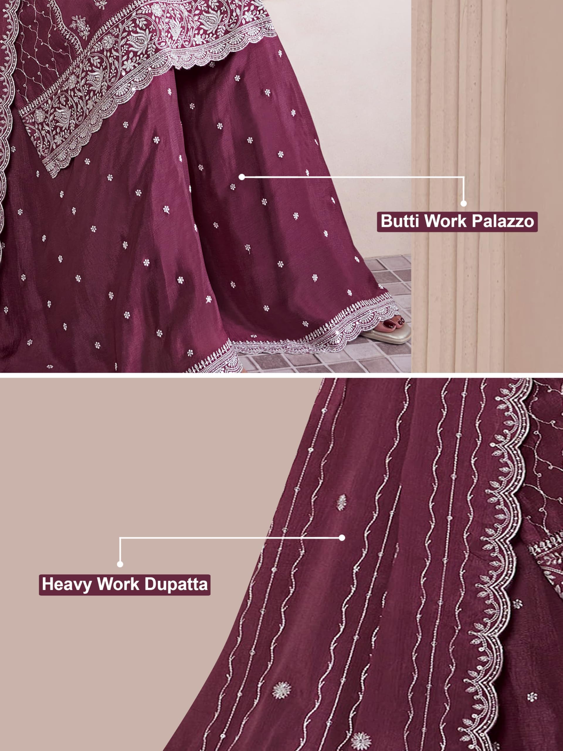 TRENDMALLS Women's Art Silk Embroidery Sequence Work Kurta Palazzo Set with Dupatta Salwar Suit Set For Women - Image 5