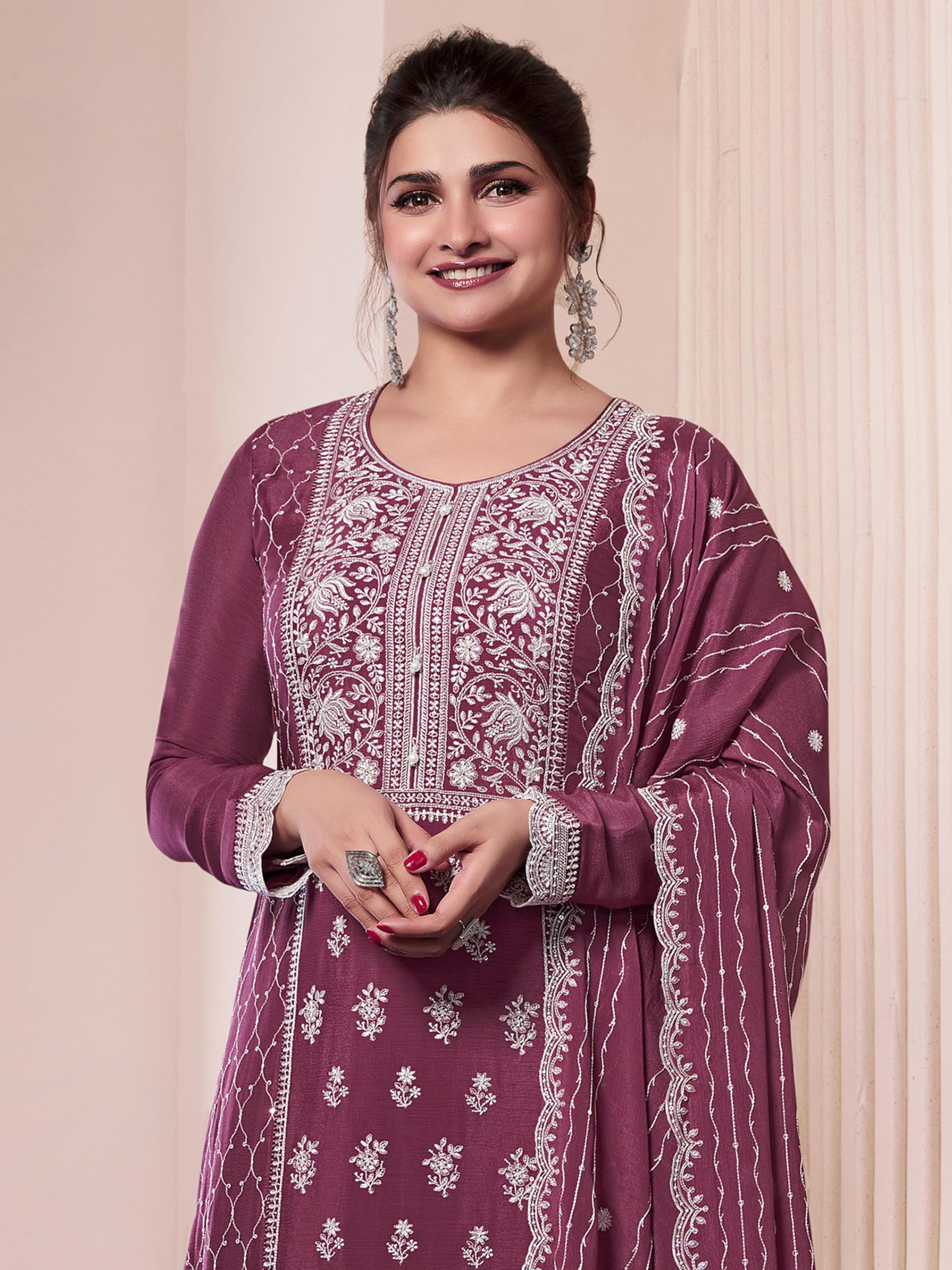 TRENDMALLS Women's Art Silk Embroidery Sequence Work Kurta Palazzo Set with Dupatta Salwar Suit Set For Women - Image 7