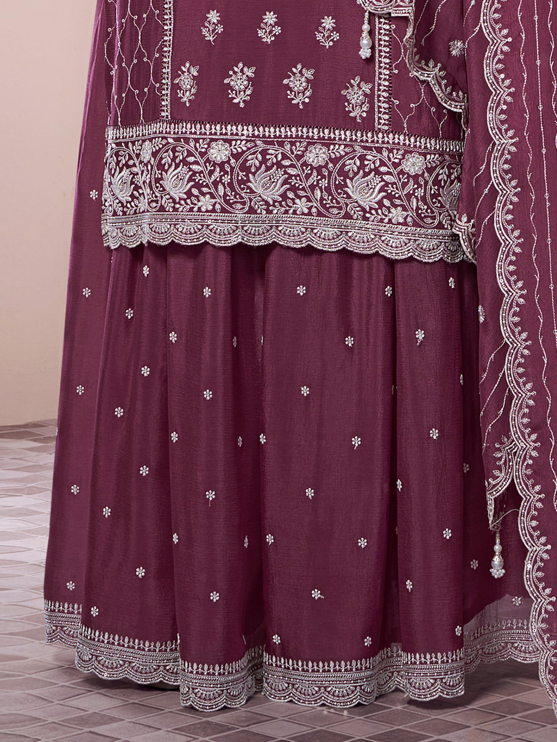 TRENDMALLS Women's Art Silk Embroidery Sequence Work Kurta Palazzo Set with Dupatta Salwar Suit Set For Women - Image 8