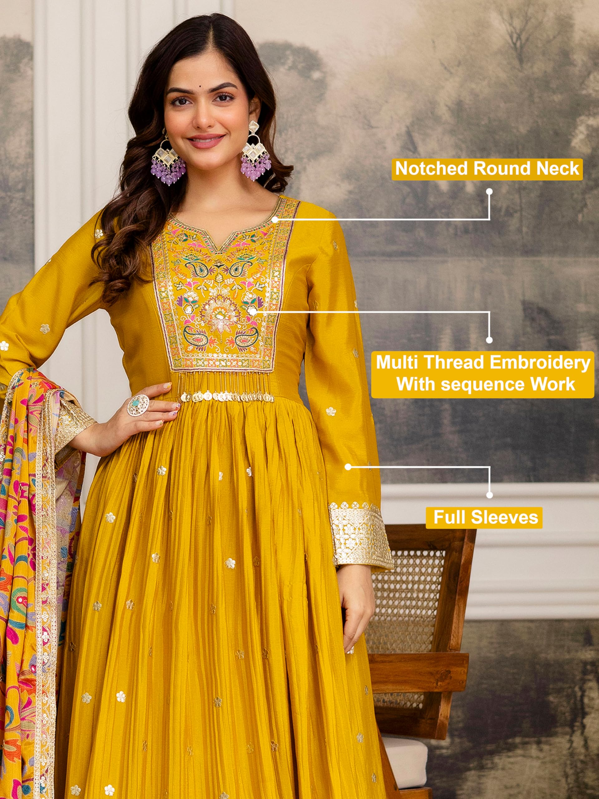 TRENDMALLS Women's Art Silk Embroidery Sequence Work Salwar Suit Set Anarkali Kurta Pant with Dupatta For Women - Image 4