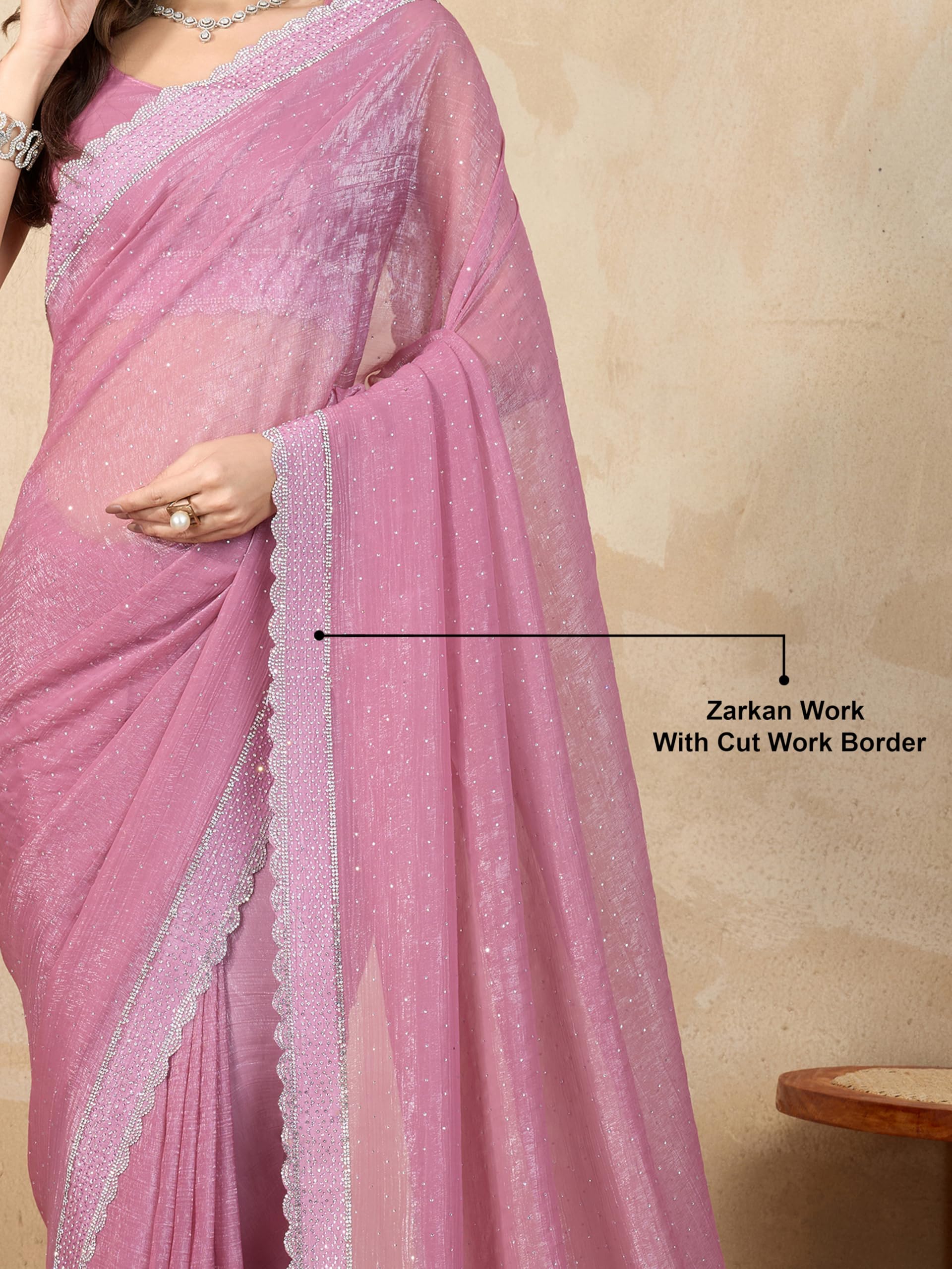 TRENDMALLS Women's Art Silk Siroski Work Saree with Unstitch Blouse Piece - Image 4