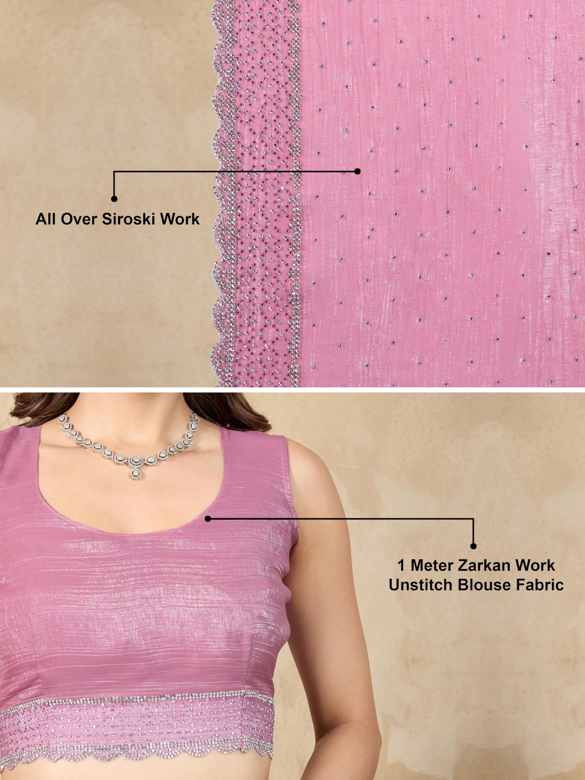 TRENDMALLS Women's Art Silk Siroski Work Saree with Unstitch Blouse Piece - Image 5