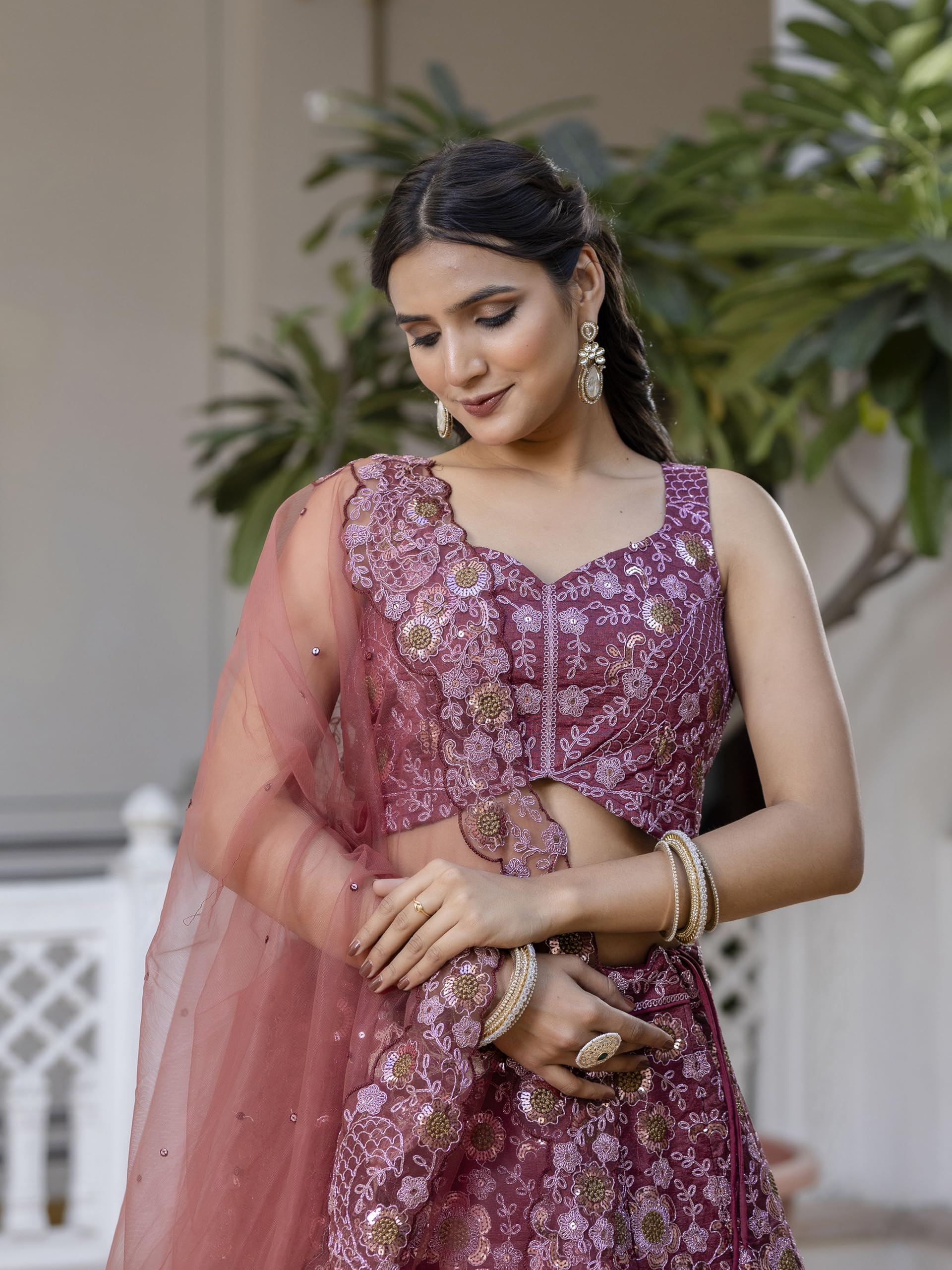 TRENDMALLS Women's Art Silk Zari Sequin Embroidery Work Bridal Lehenga Choli Dupatta Set Ready To Wear For Women - Image 5