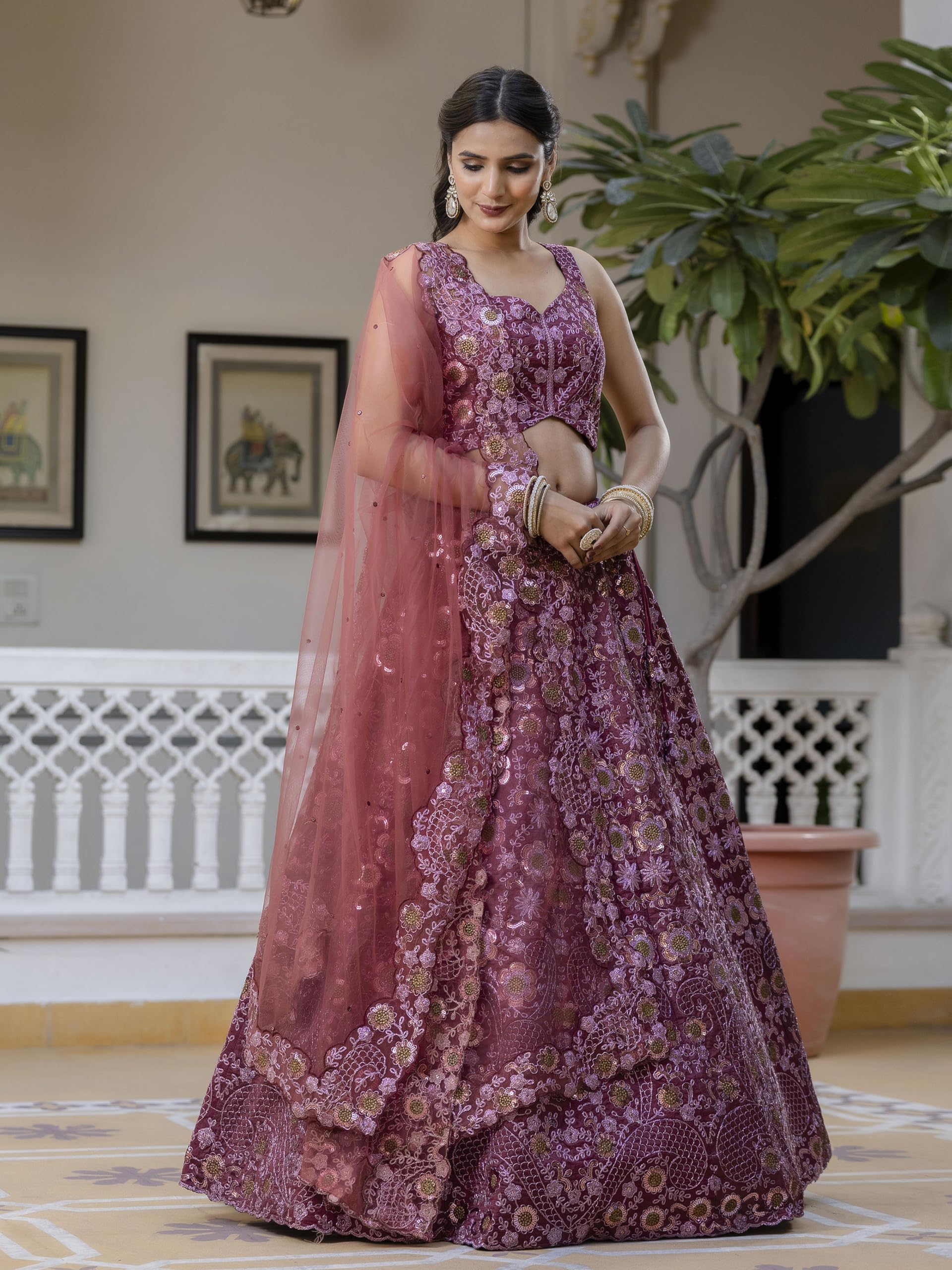 TRENDMALLS Women's Art Silk Zari Sequin Embroidery Work Bridal Lehenga Choli Dupatta Set Ready To Wear For Women - Image 8