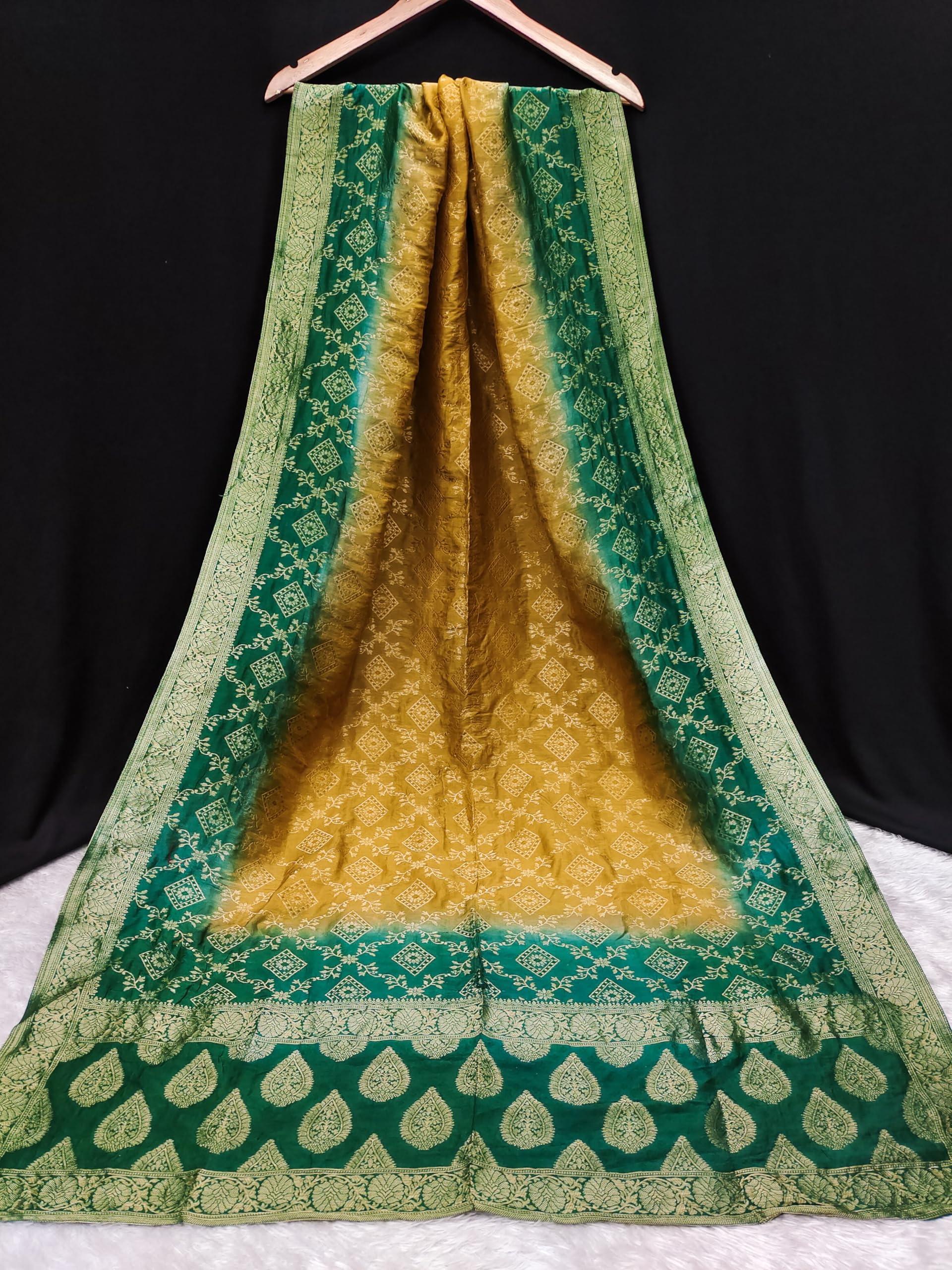 TRENDMALLS Women's Banarasi Silk Ethnic Motiff Design Dupatta (D07-GreenYellow) - Image 4