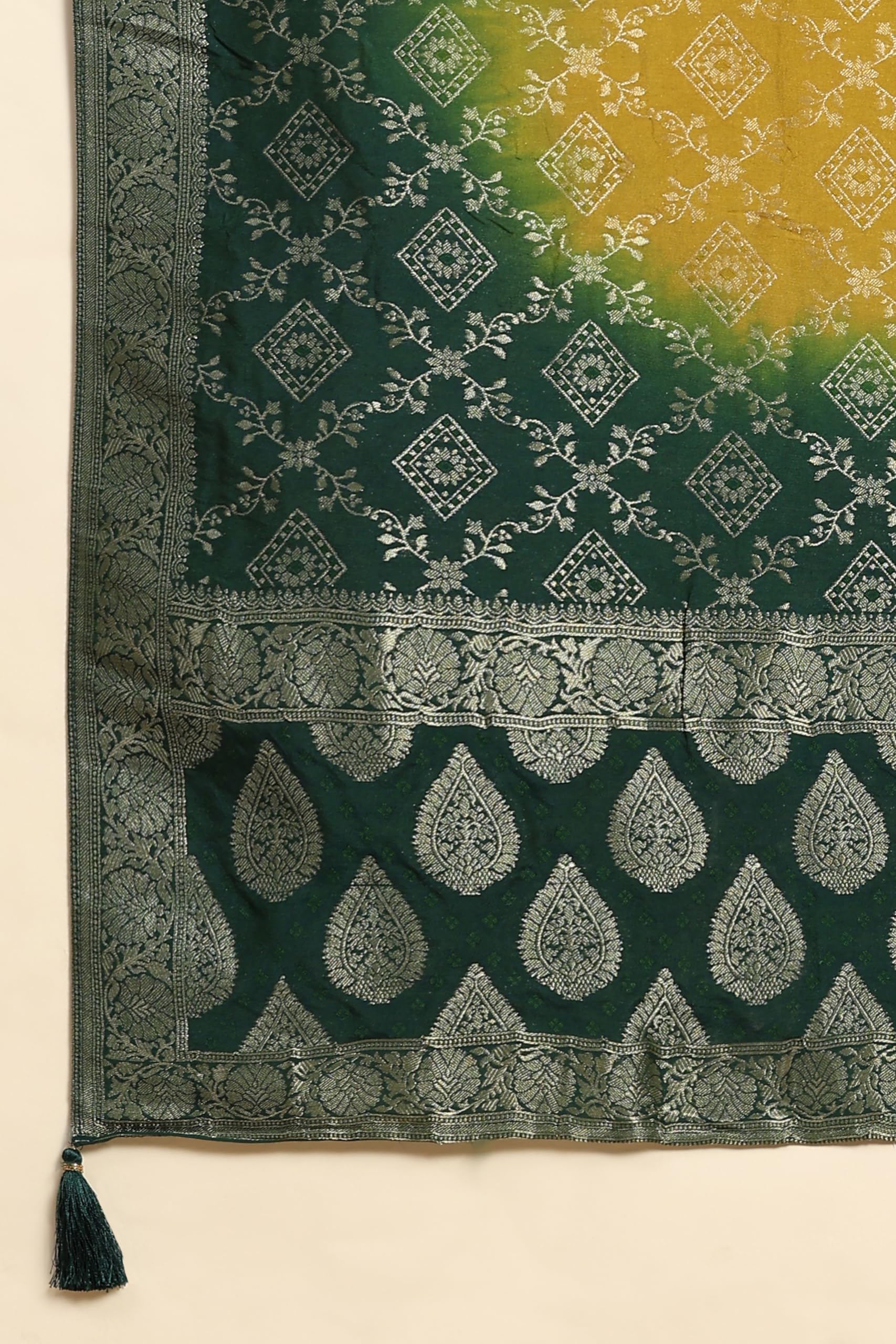 TRENDMALLS Women's Banarasi Silk Ethnic Motiff Design Dupatta (D07-GreenYellow) - Image 6