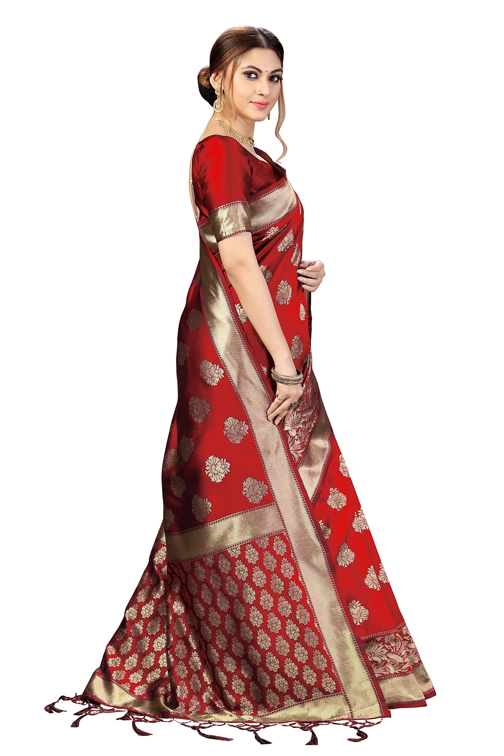 TRENDMALLS Women's Banarasi Silk Saree with Unstitched Blouse Piece - Image 3