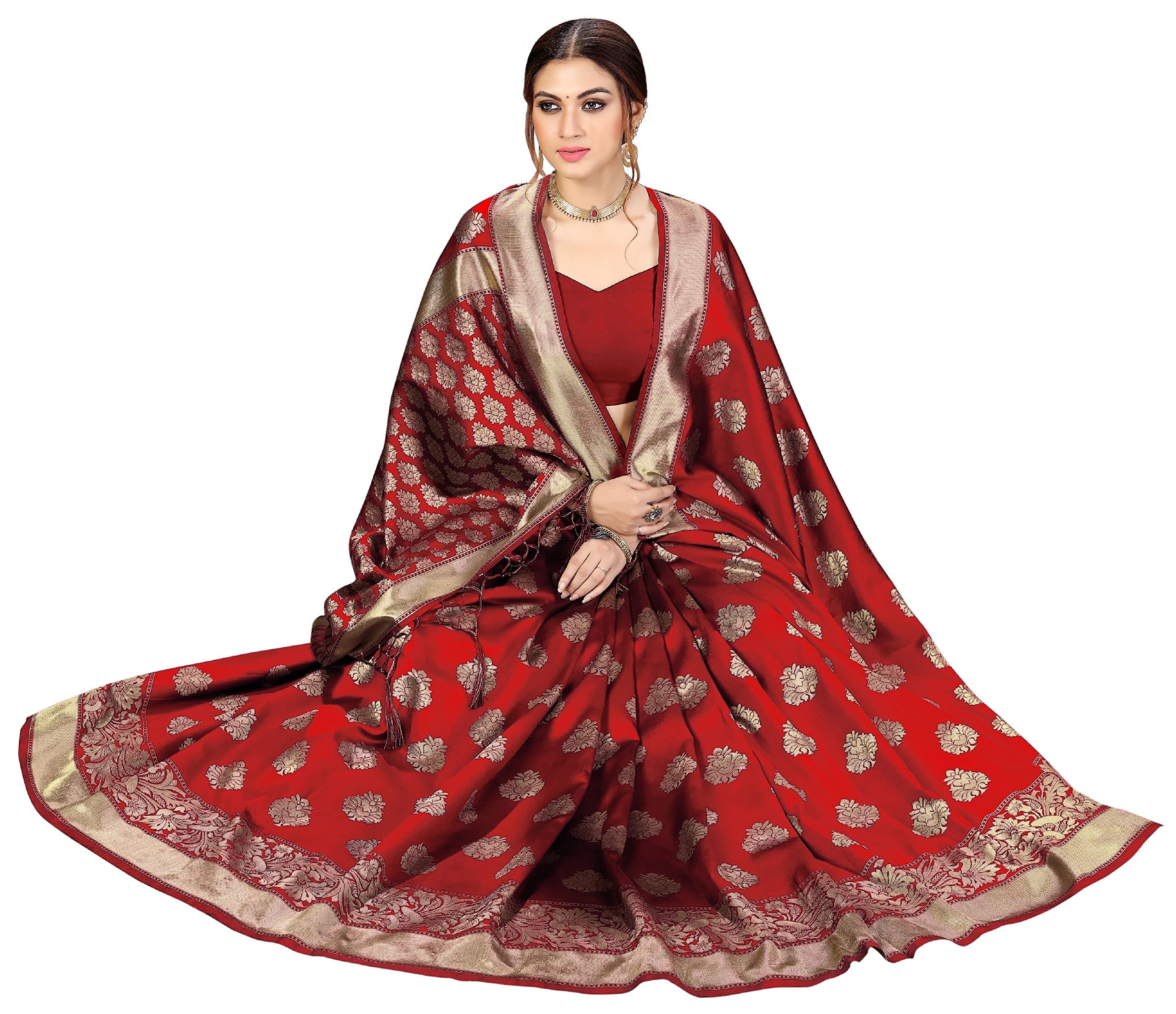 TRENDMALLS Women's Banarasi Silk Saree with Unstitched Blouse Piece - Image 4