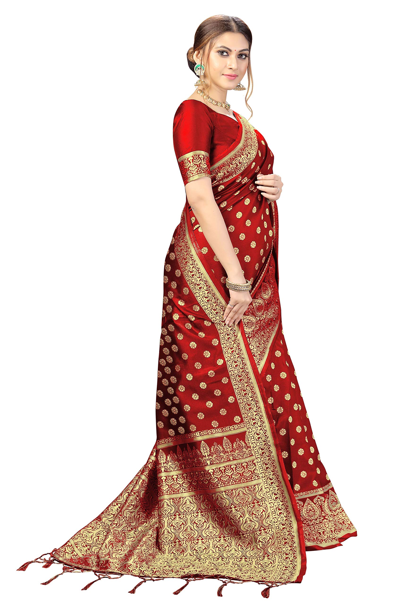 TRENDMALLS Women's Banarasi Silk Saree with Unstitched Blouse Piece - Image 3