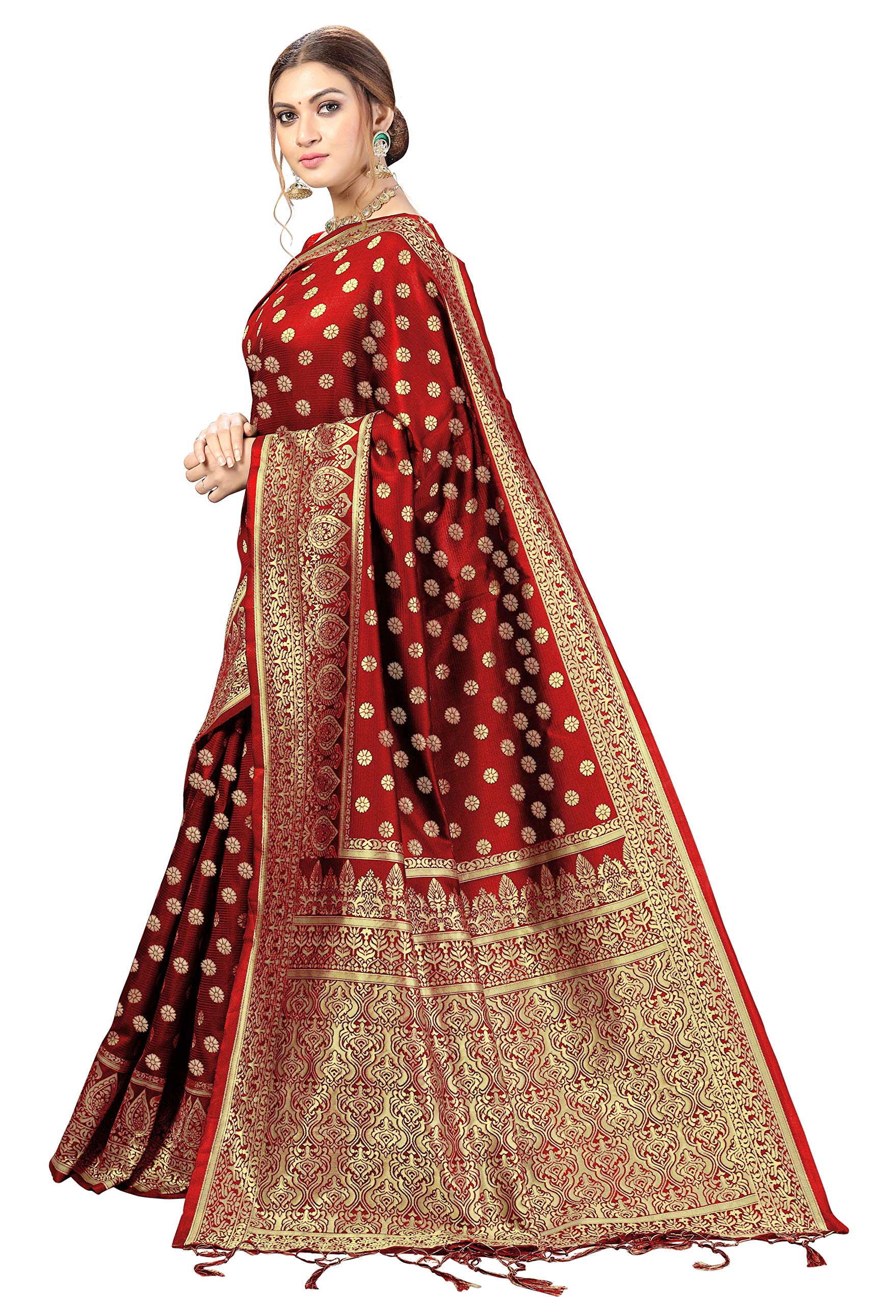 TRENDMALLS Women's Banarasi Silk Saree with Unstitched Blouse Piece - Image 4