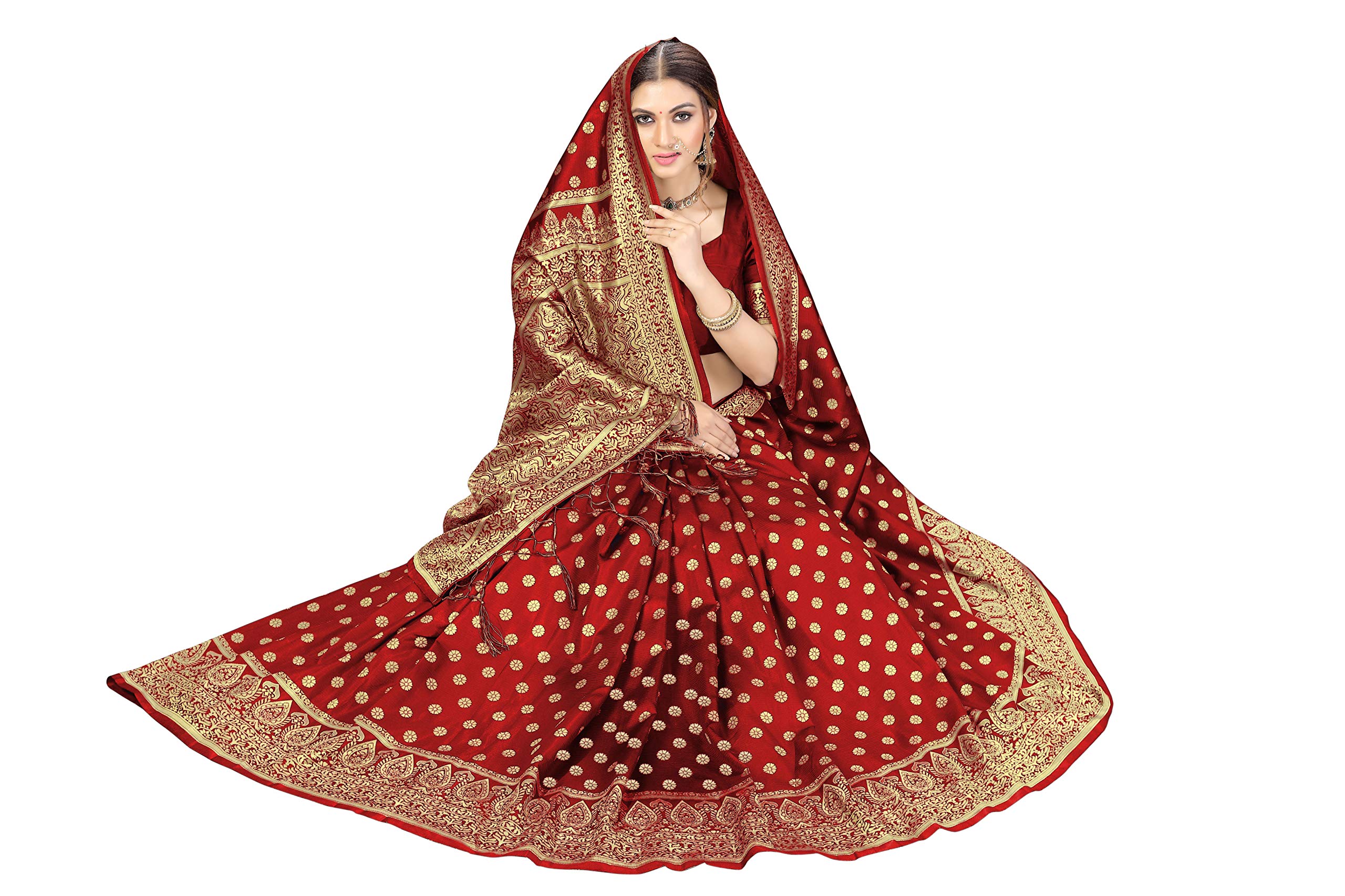 TRENDMALLS Women's Banarasi Silk Saree with Unstitched Blouse Piece - Image 5