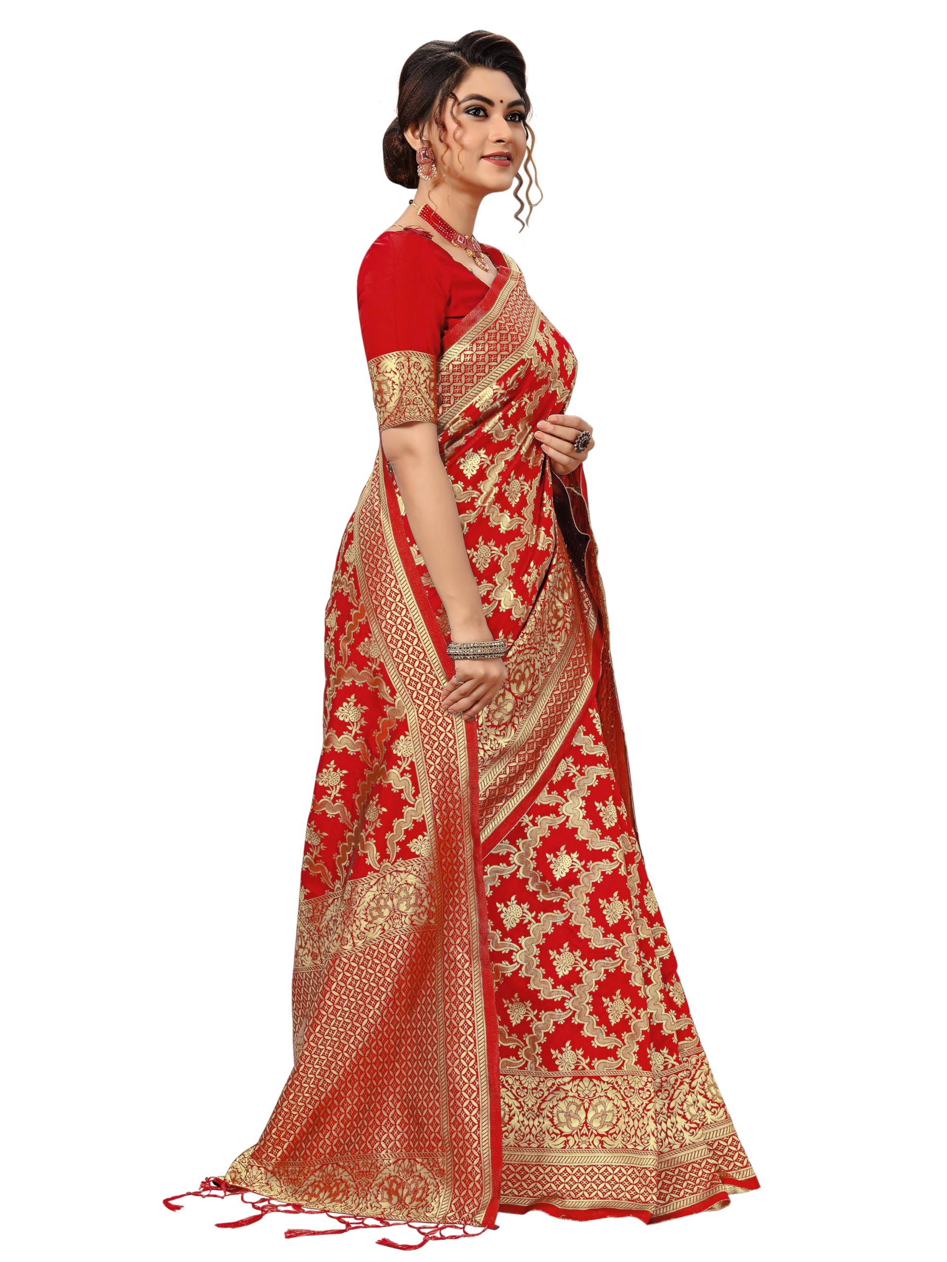 TRENDMALLS Women's Banarasi Silk Saree with Unstitched Blouse Piece - Image 3