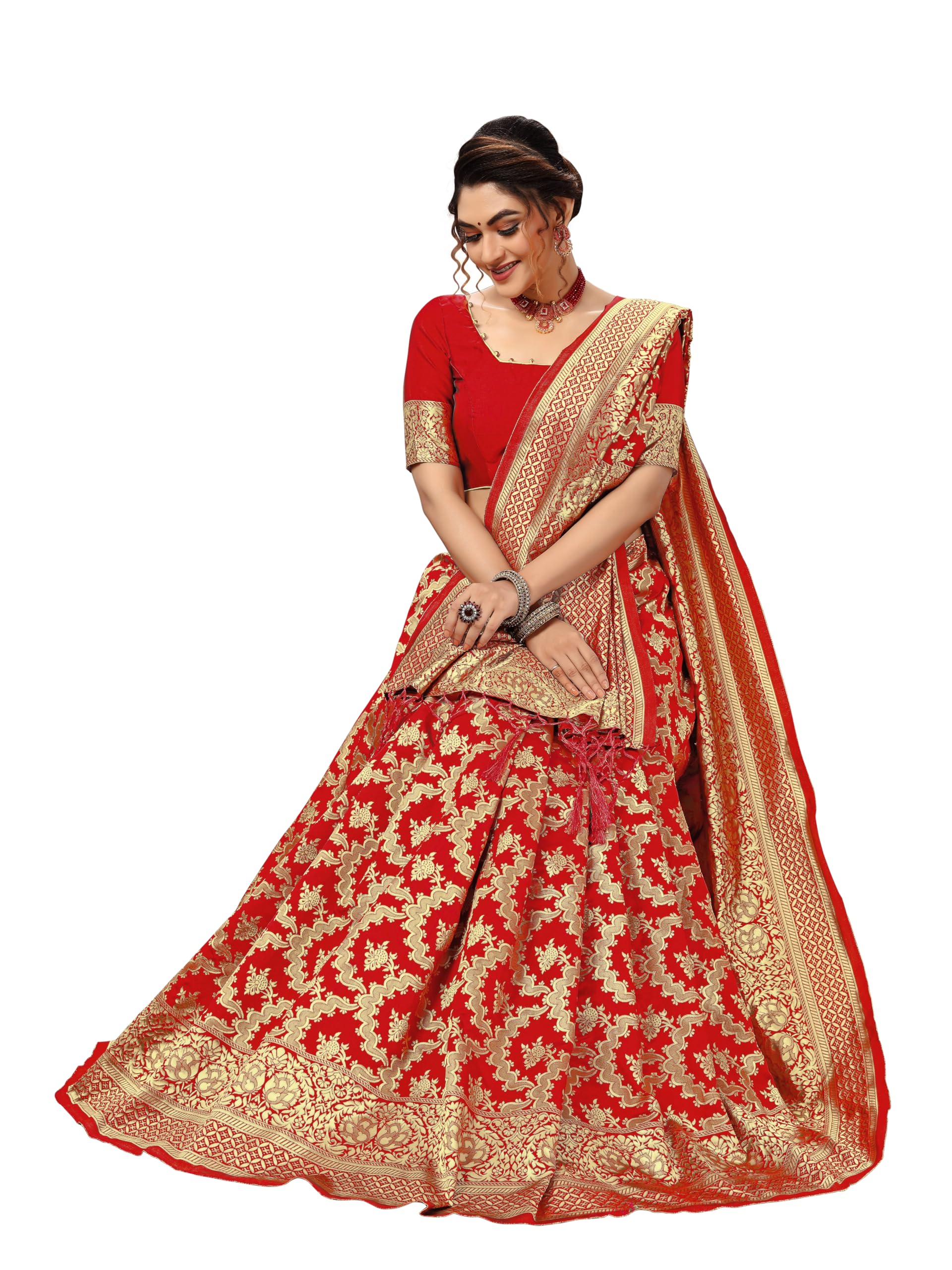 TRENDMALLS Women's Banarasi Silk Saree with Unstitched Blouse Piece - Image 4