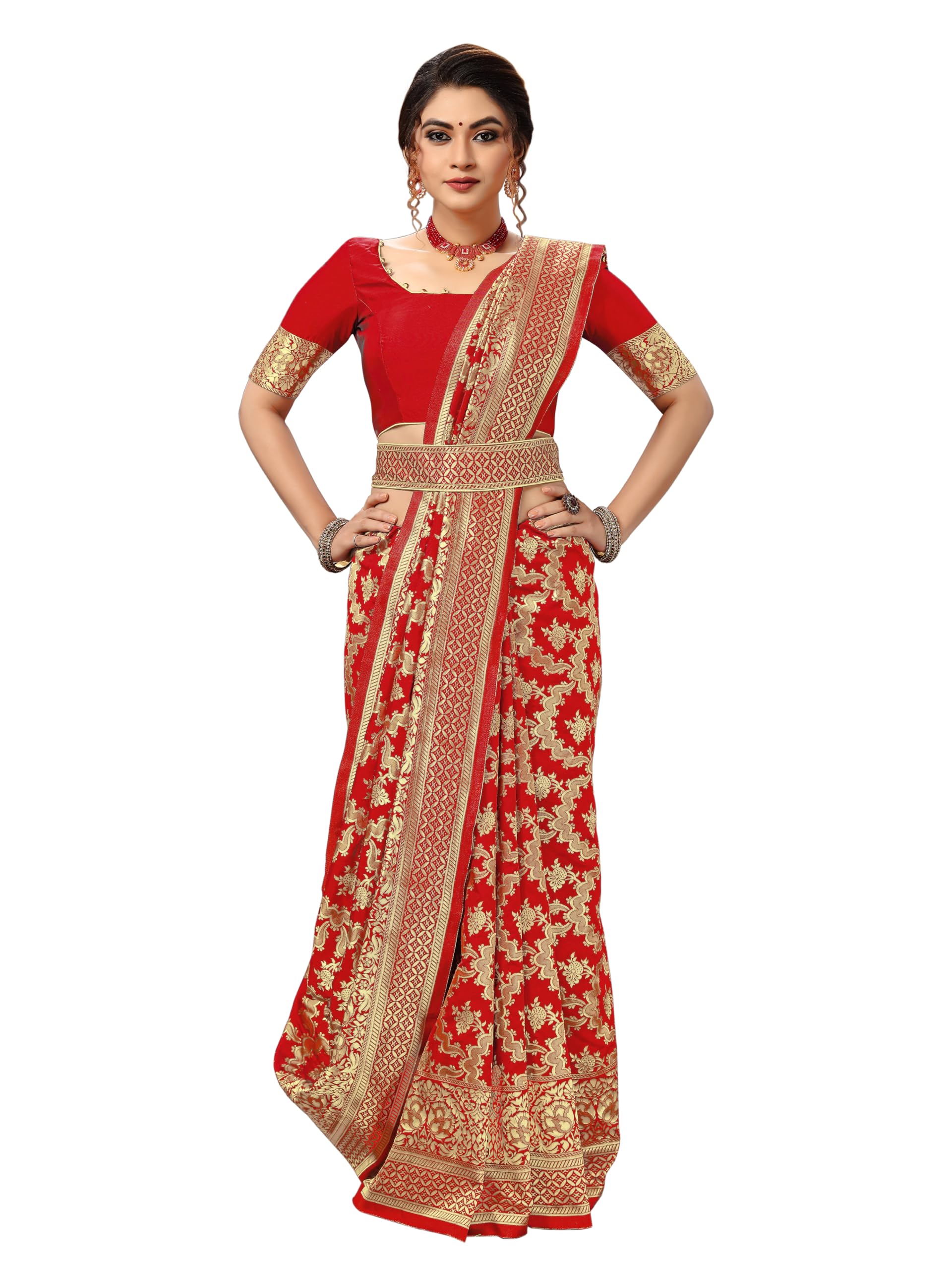 TRENDMALLS Women's Banarasi Silk Saree with Unstitched Blouse Piece - Image 5