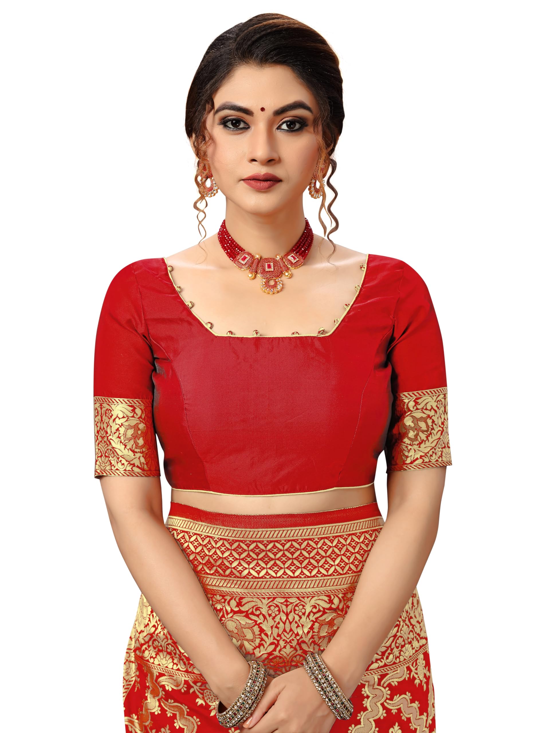 TRENDMALLS Women's Banarasi Silk Saree with Unstitched Blouse Piece - Image 6