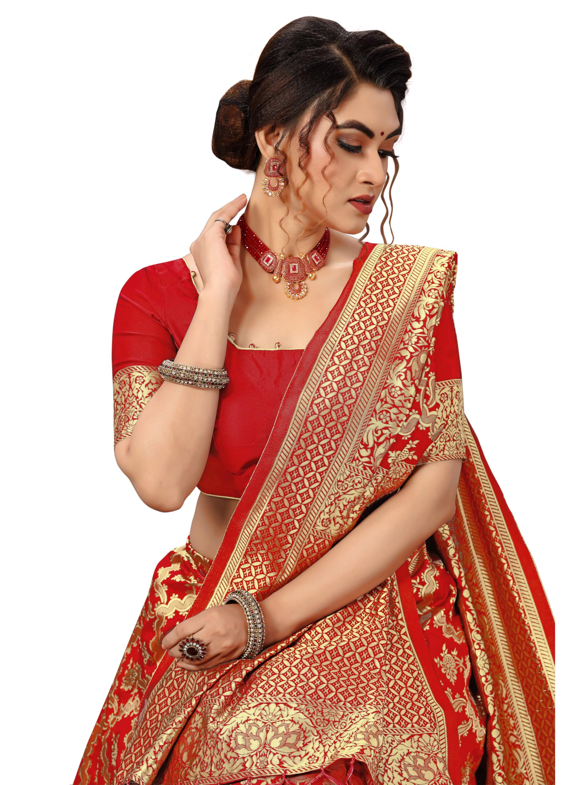 TRENDMALLS Women's Banarasi Silk Saree with Unstitched Blouse Piece - Image 7