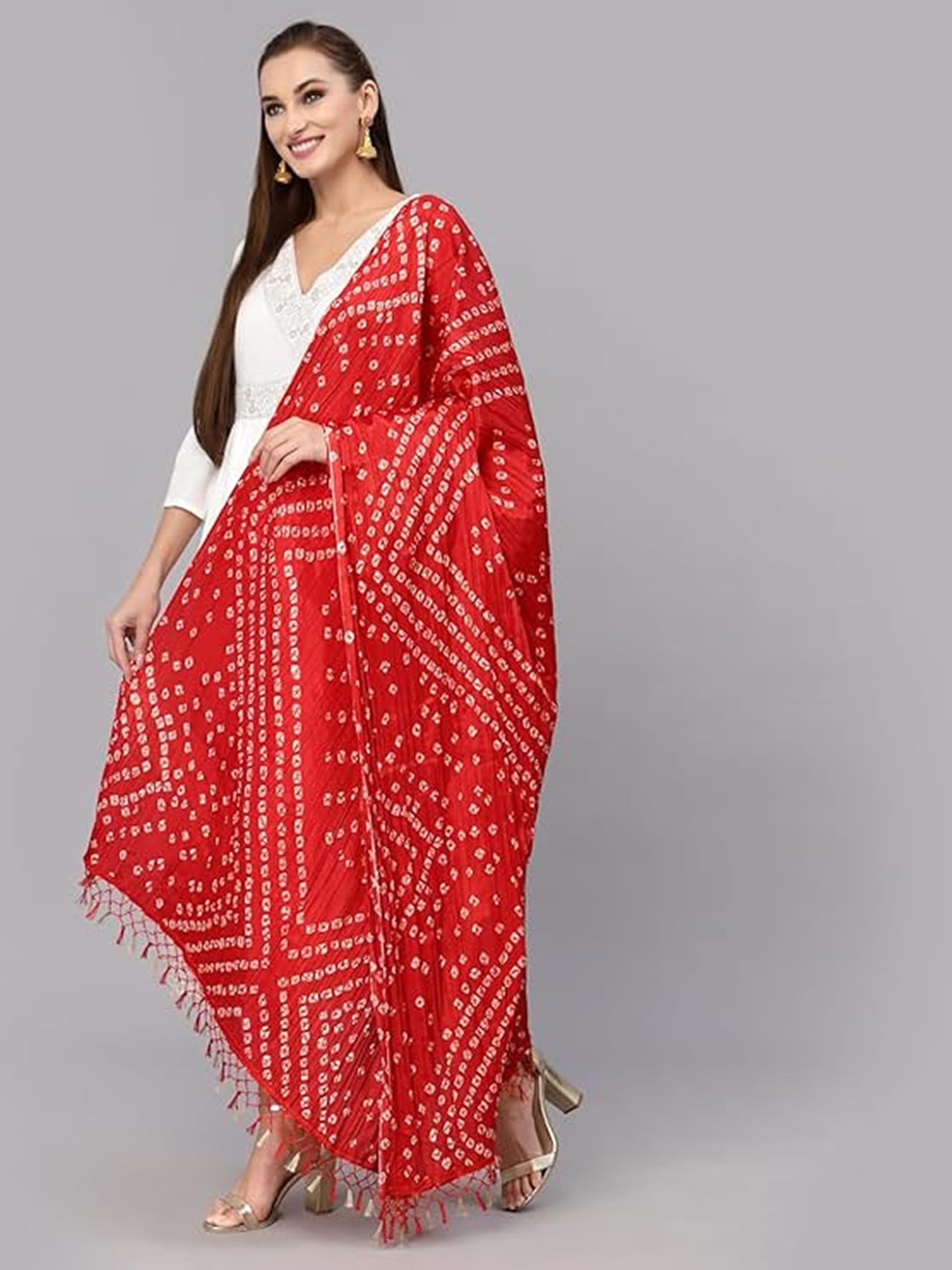 TRENDMALLS Women's Bandhani Pattern Chinon Silk Dupatta - Image 4