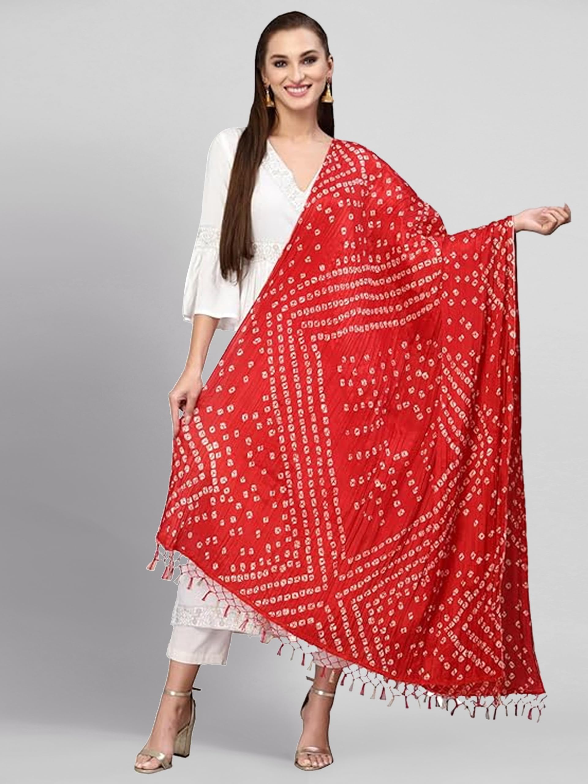 TRENDMALLS Women's Bandhani Pattern Chinon Silk Dupatta - Image 6
