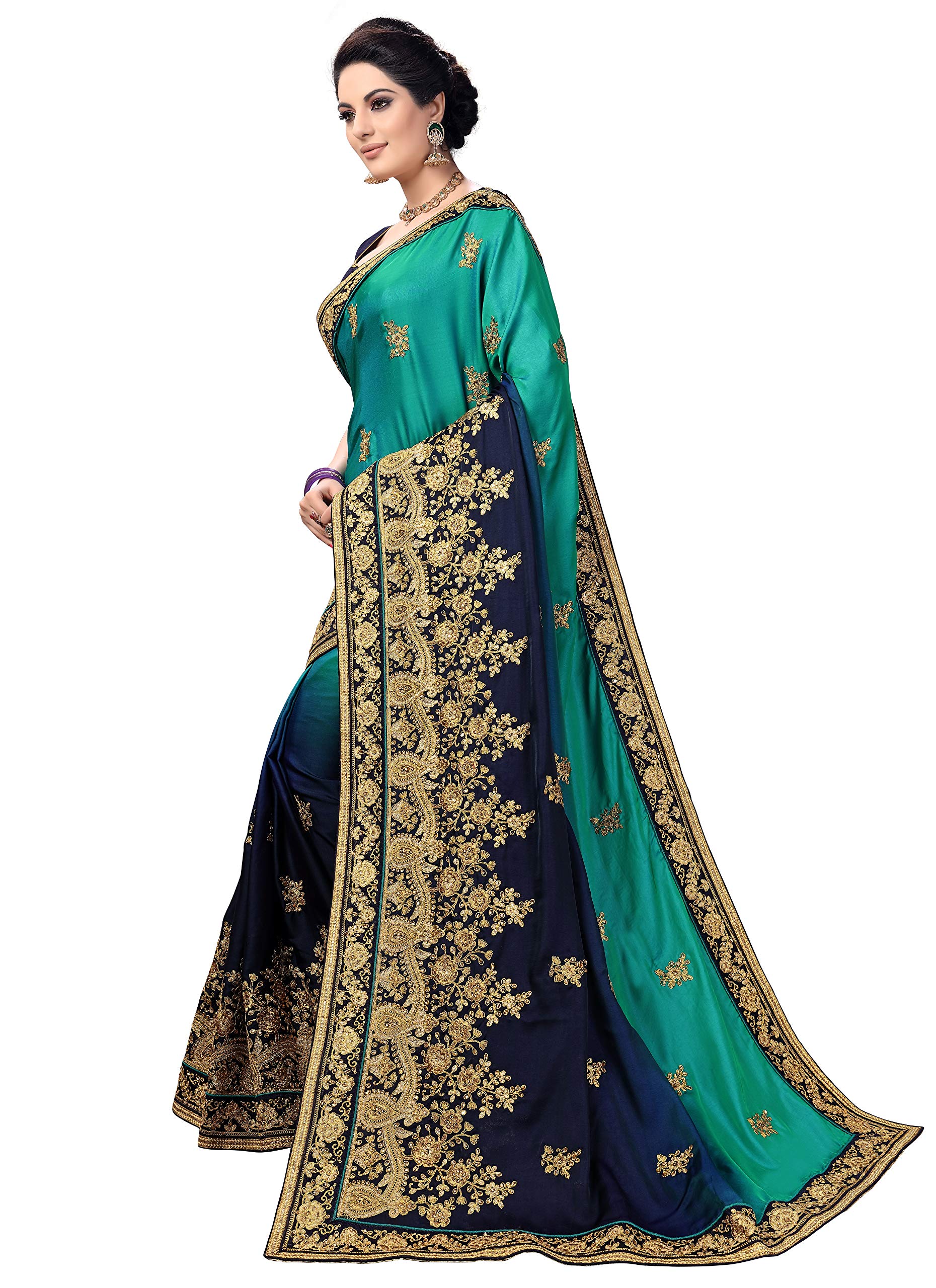 TRENDMALLS Women's Barfi Silk Embroidery Saree with Unstitched Blouse - Image 3