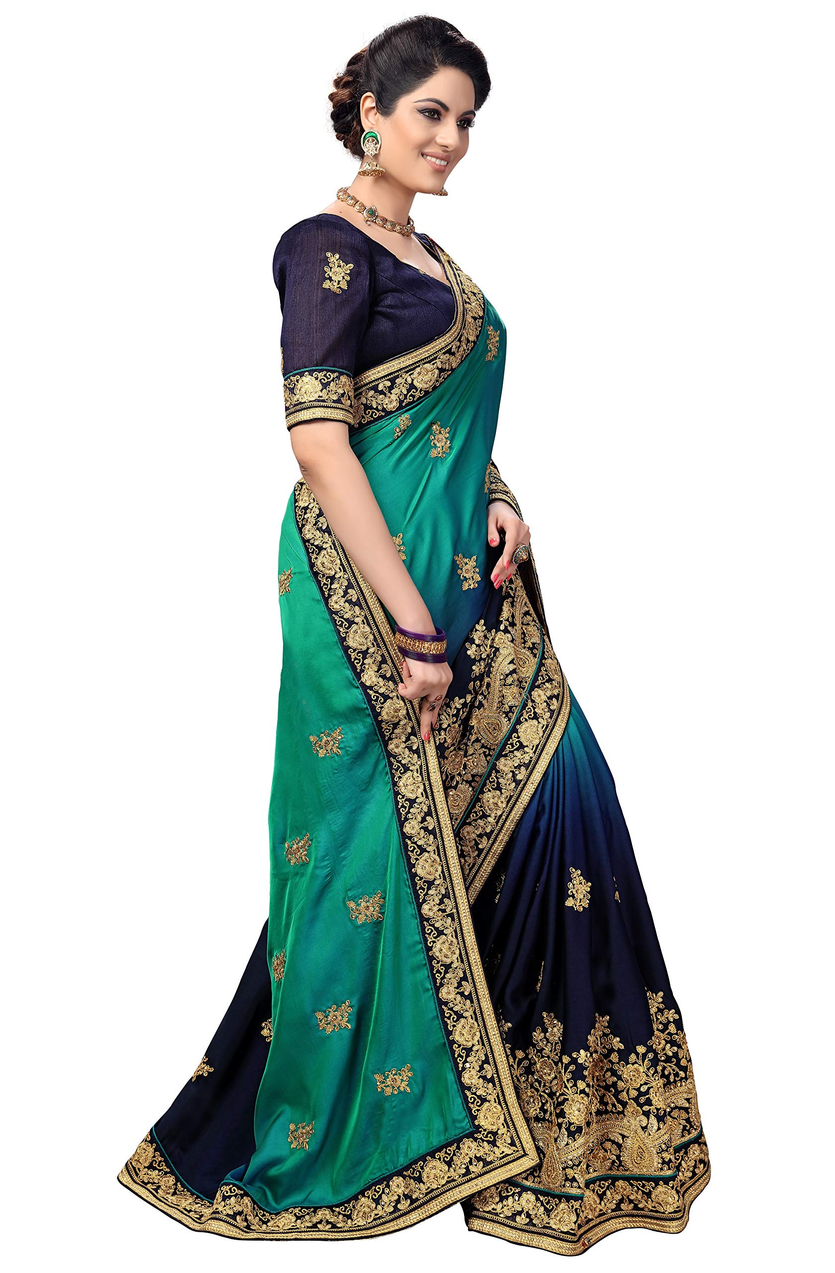 TRENDMALLS Women's Barfi Silk Embroidery Saree with Unstitched Blouse - Image 4