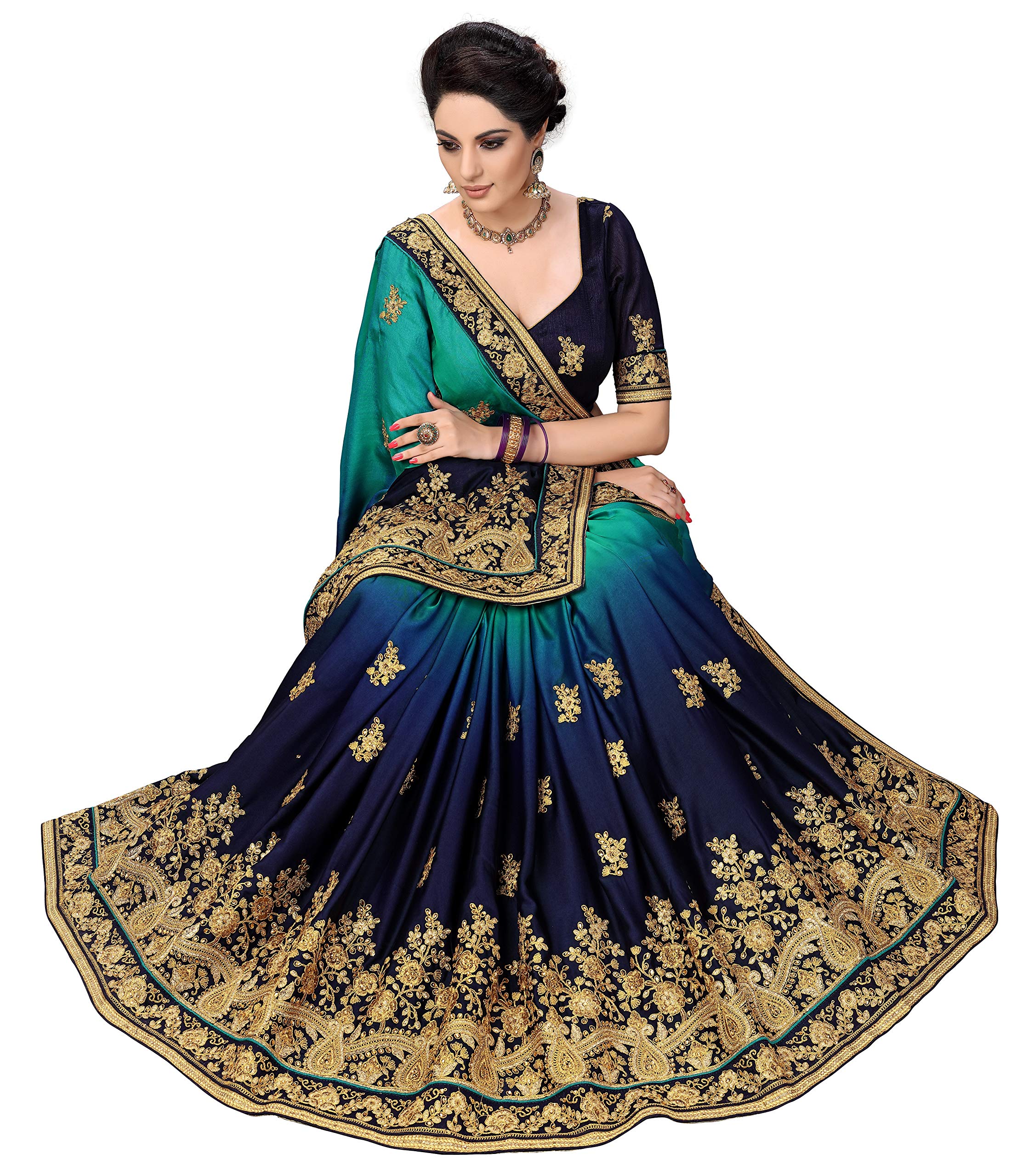 TRENDMALLS Women's Barfi Silk Embroidery Saree with Unstitched Blouse - Image 5