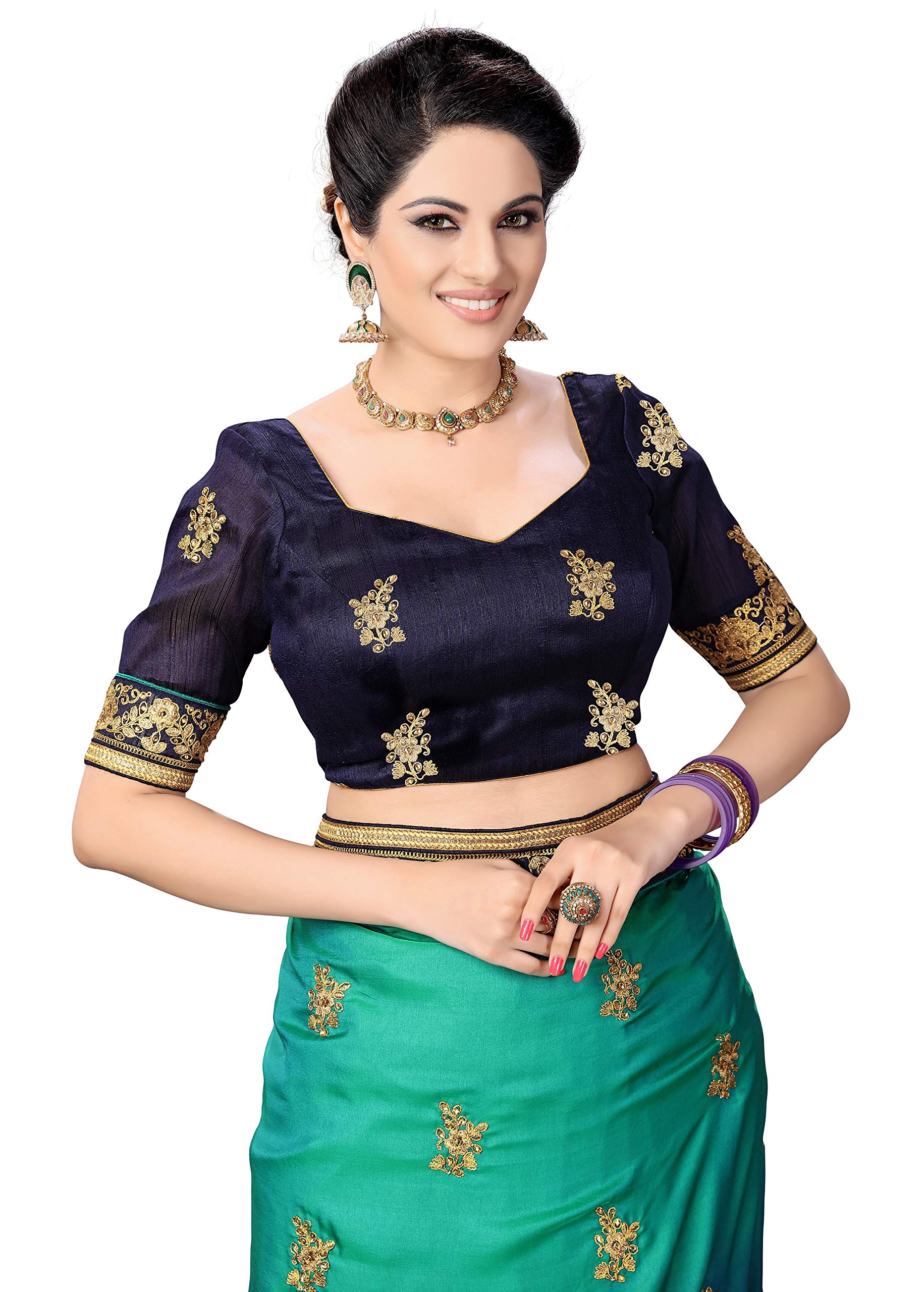 TRENDMALLS Women's Barfi Silk Embroidery Saree with Unstitched Blouse - Image 6