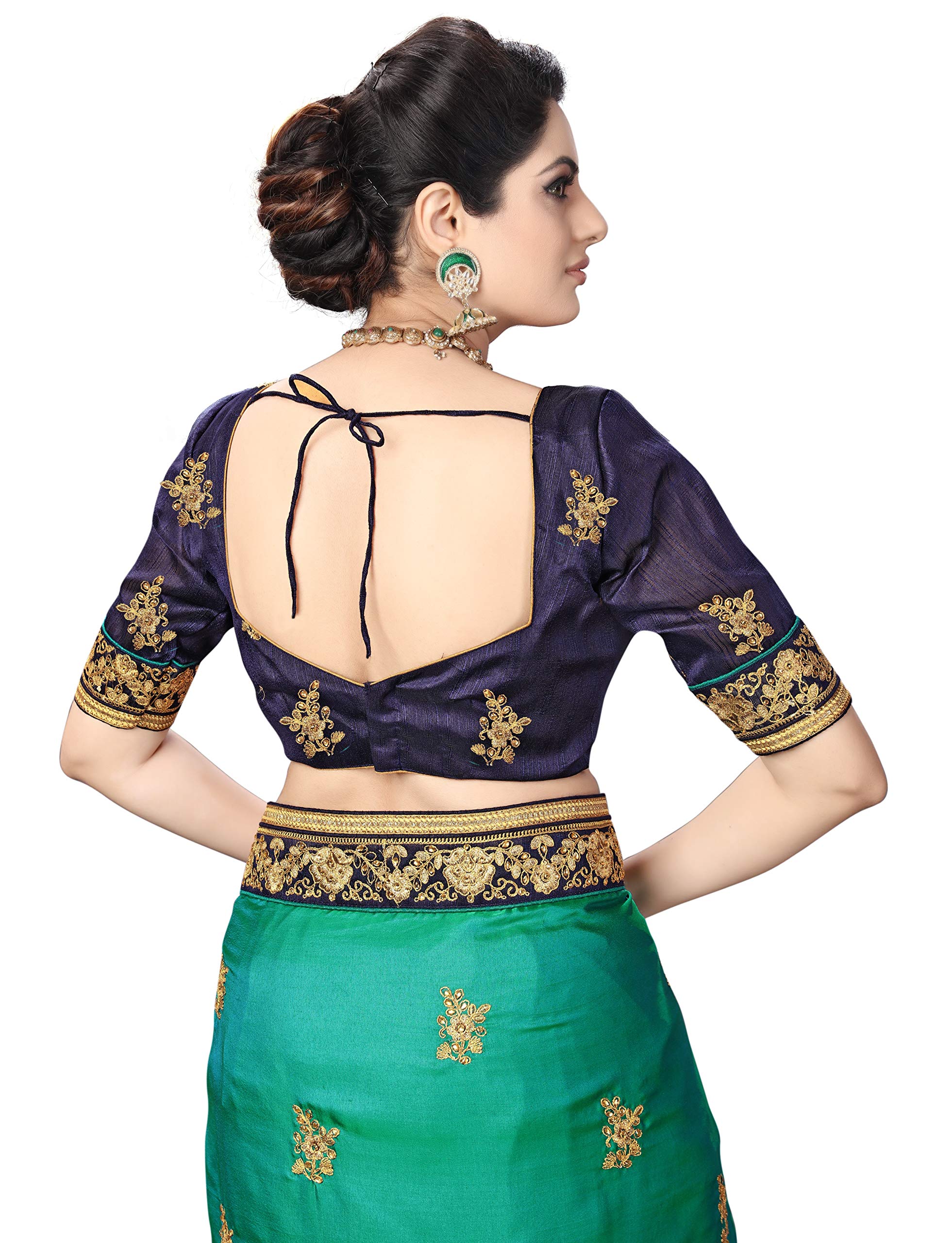 TRENDMALLS Women's Barfi Silk Embroidery Saree with Unstitched Blouse - Image 8