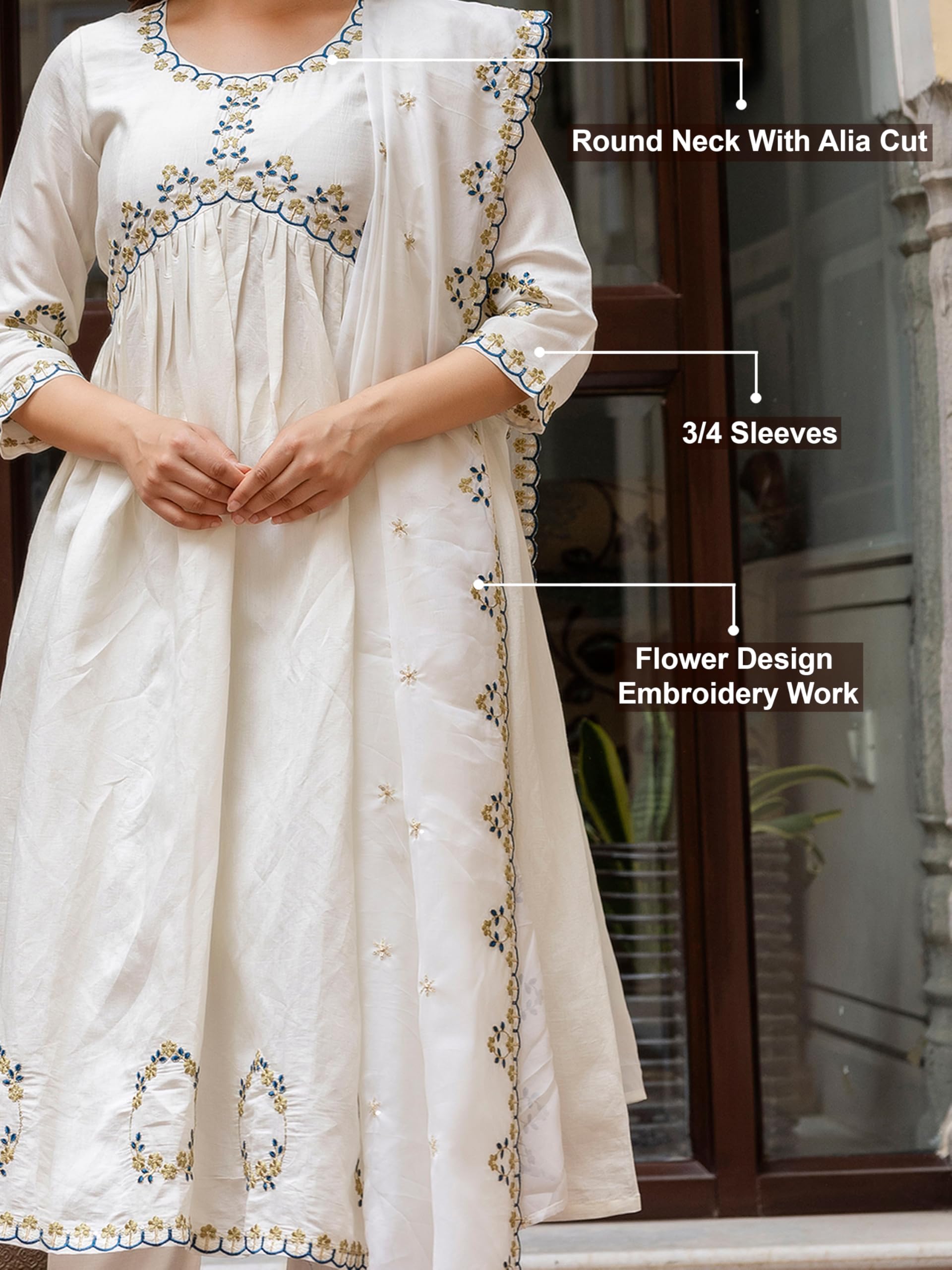 TRENDMALLS Women's Chanderi Silk Embroidery Work Alia Cut Salwar Suit Set Kurta Pant with Dupatta - Image 4