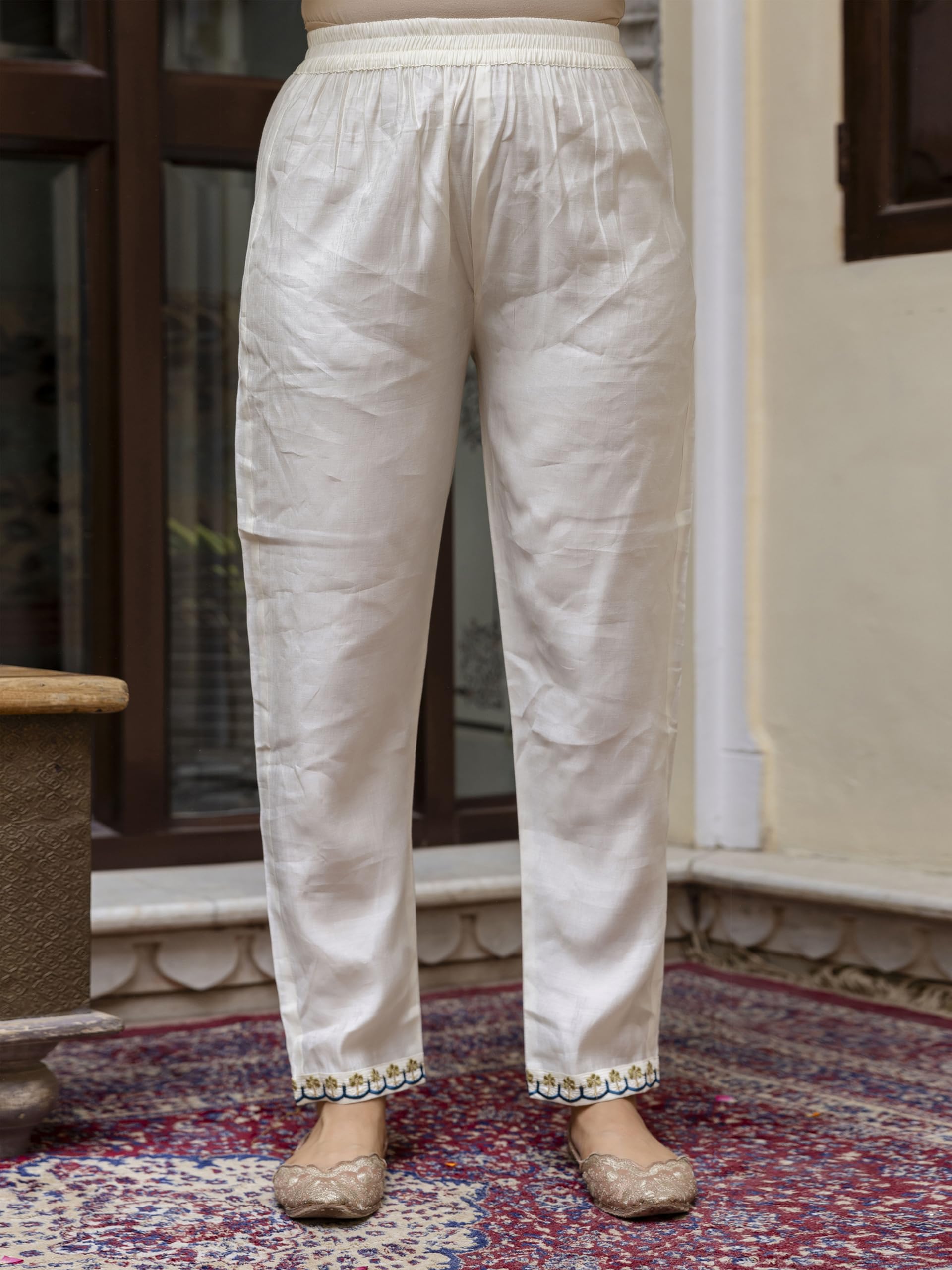 TRENDMALLS Women's Chanderi Silk Embroidery Work Alia Cut Salwar Suit Set Kurta Pant with Dupatta - Image 7