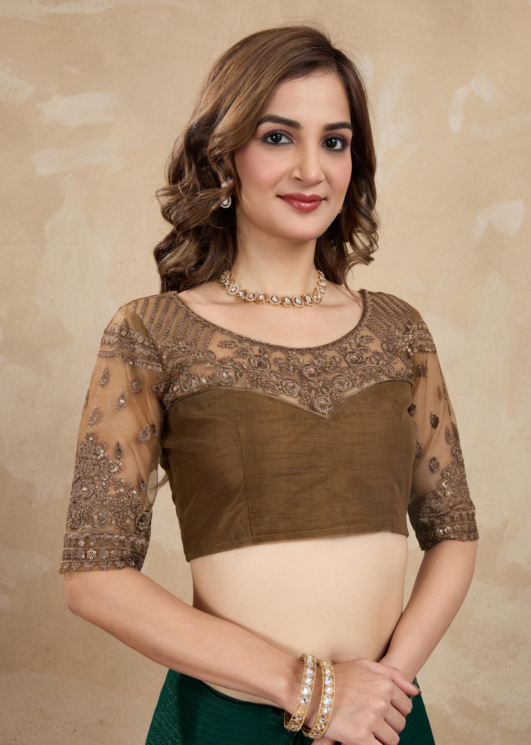 TRENDMALLS Women's Chiffon Satin Sequence work Saree with Unstitch Blouse Piece - Image 7