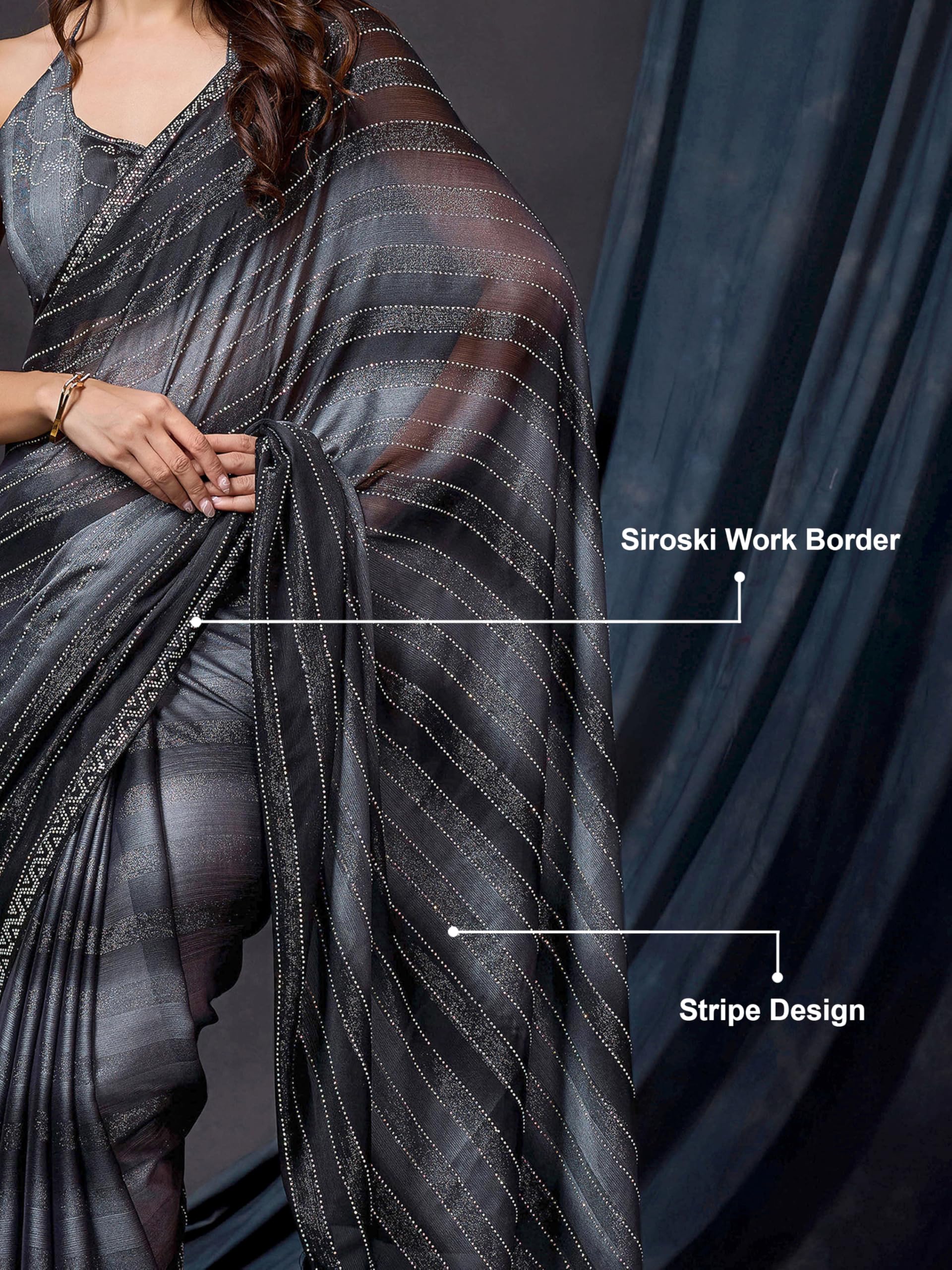 TRENDMALLS Women's Chiffon Siroski work Saree with Unstitch Blouse Piece - Image 4