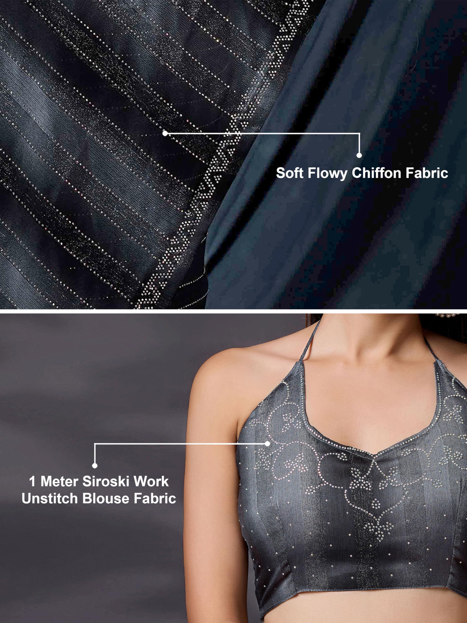 TRENDMALLS Women's Chiffon Siroski work Saree with Unstitch Blouse Piece - Image 5