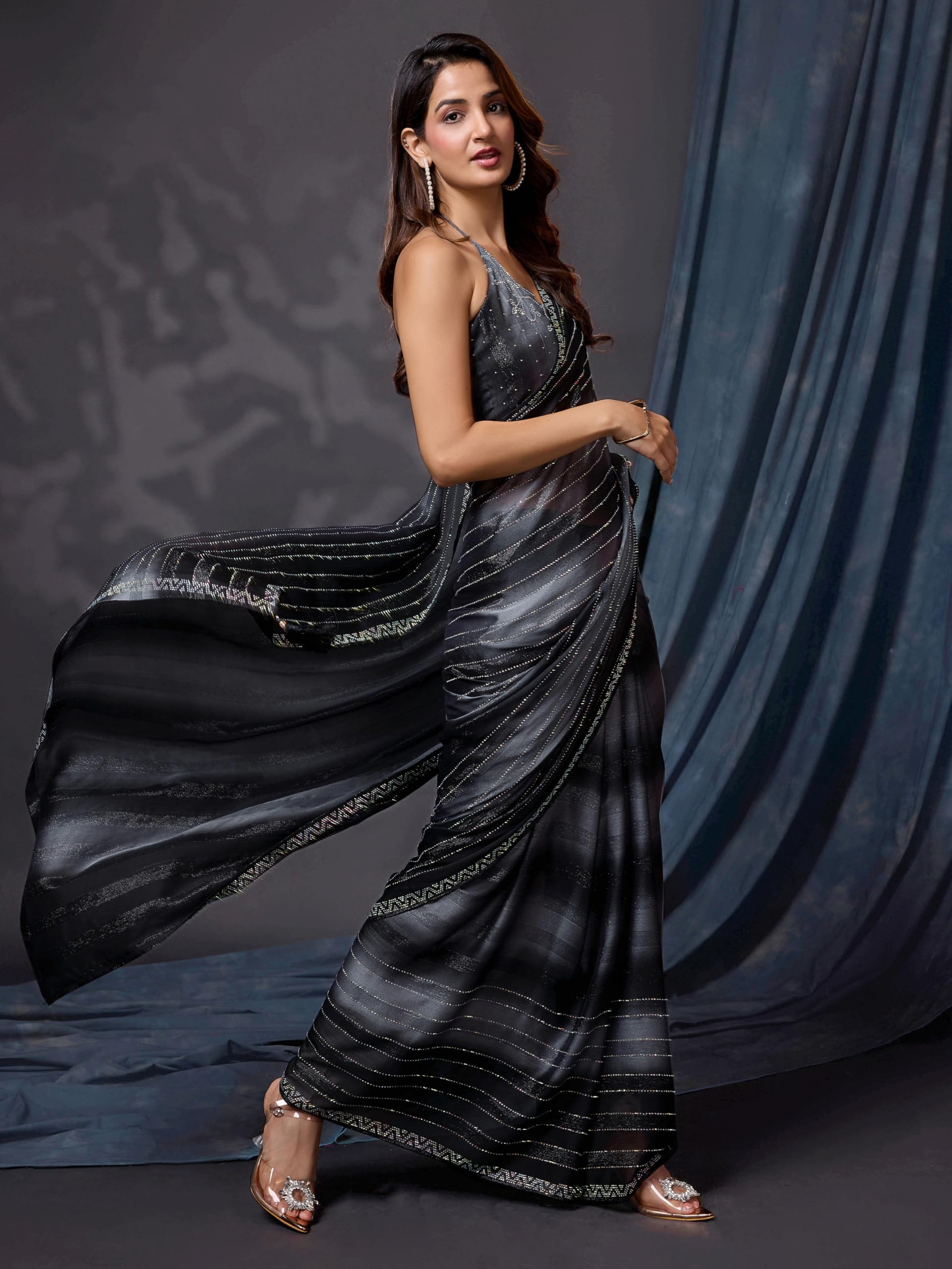 TRENDMALLS Women's Chiffon Siroski work Saree with Unstitch Blouse Piece - Image 6