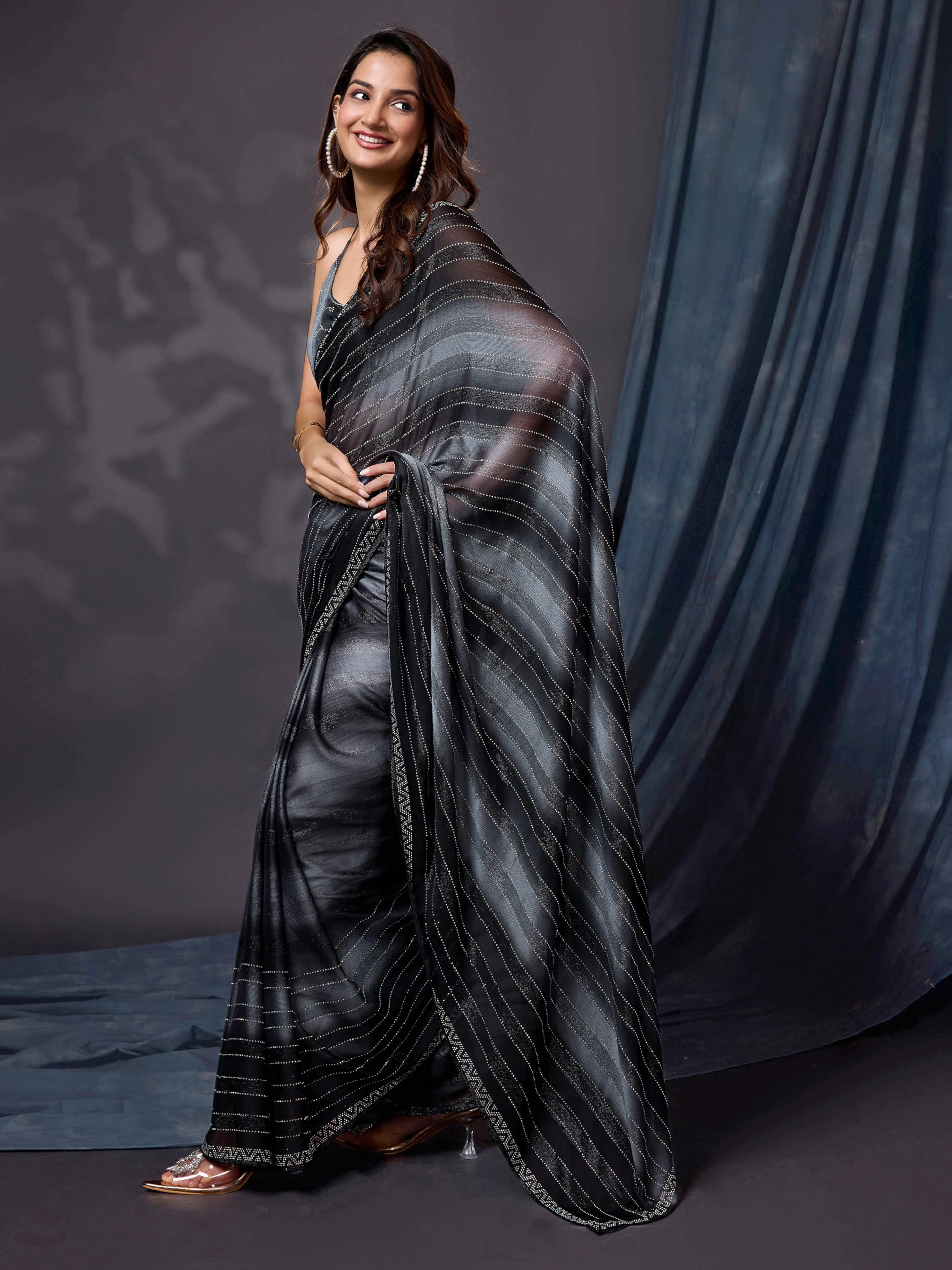 TRENDMALLS Women's Chiffon Siroski work Saree with Unstitch Blouse Piece - Image 8