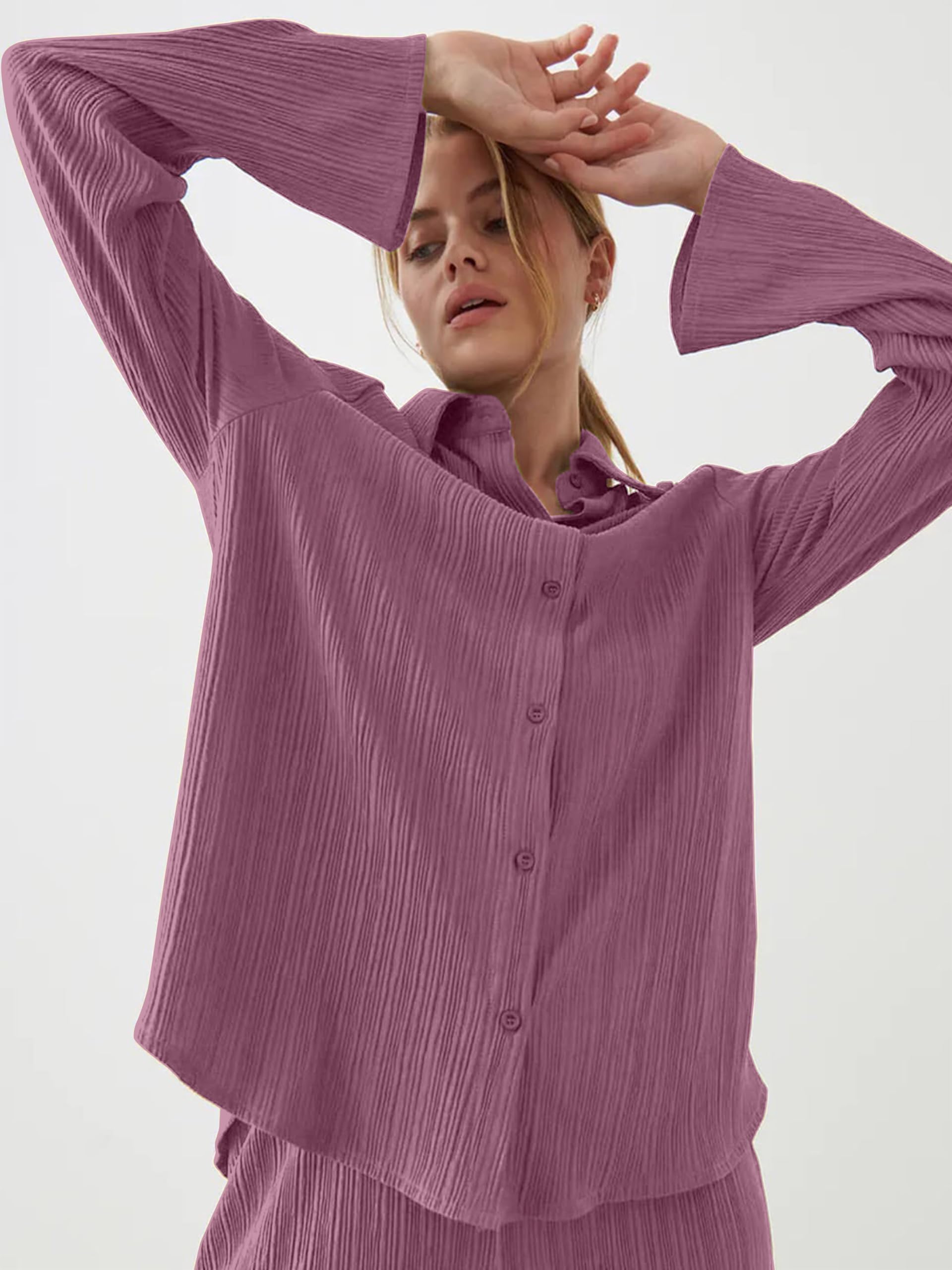 TRENDMALLS Women's Cotton Blend Long Sleeves Shirt with Trouser Co Ords Set for Women - Image 6