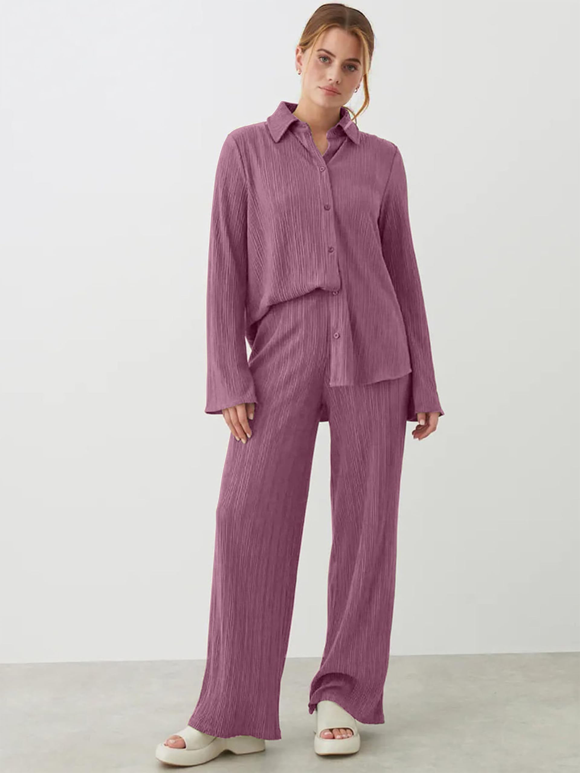 TRENDMALLS Women's Cotton Blend Long Sleeves Shirt with Trouser Co Ords Set for Women - Image 7