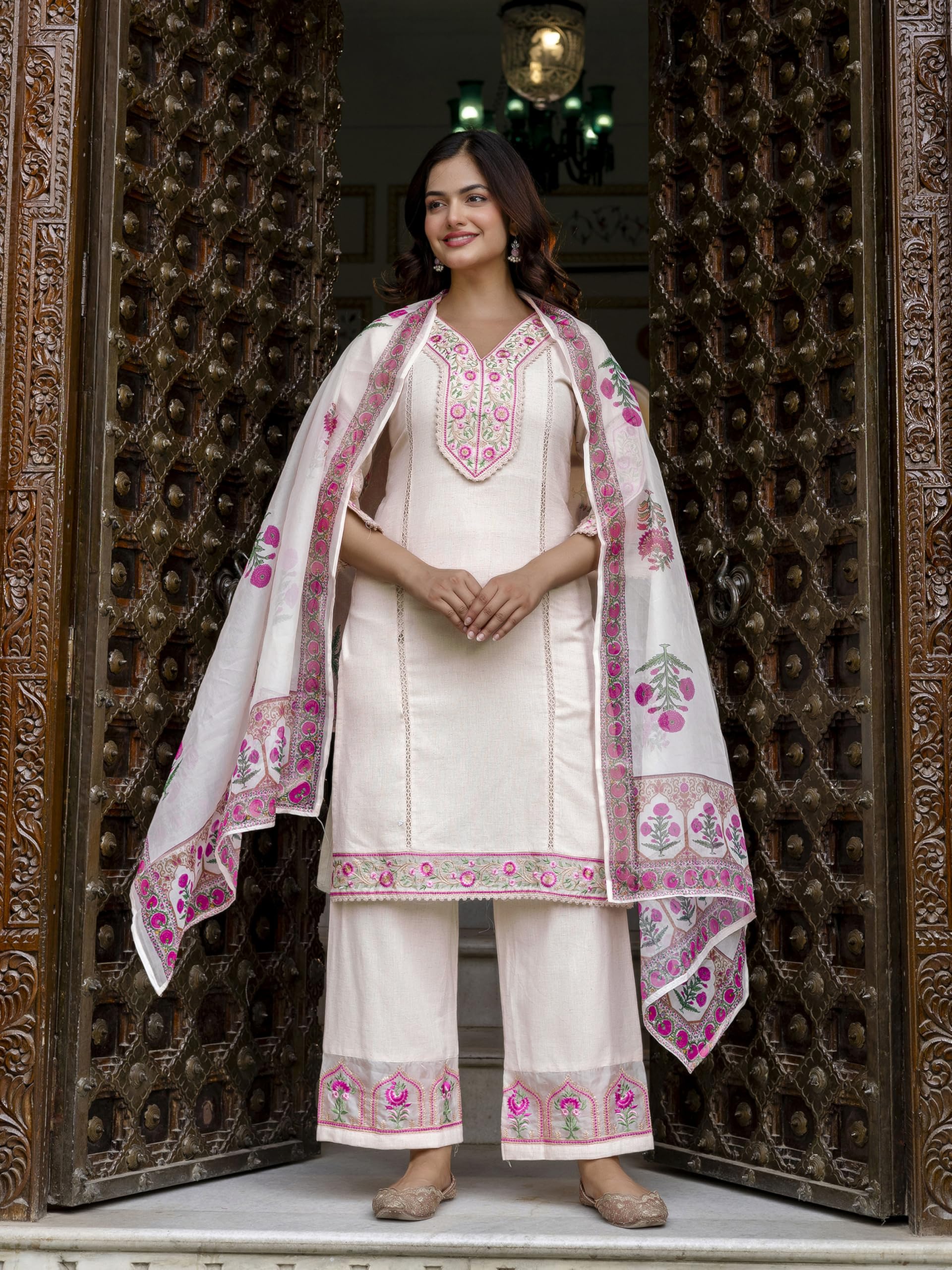 TRENDMALLS Women's Cotton Embroidery Sequence Work Kurta Pant with Dupatta Salwar Suit Set For Women - Image 3