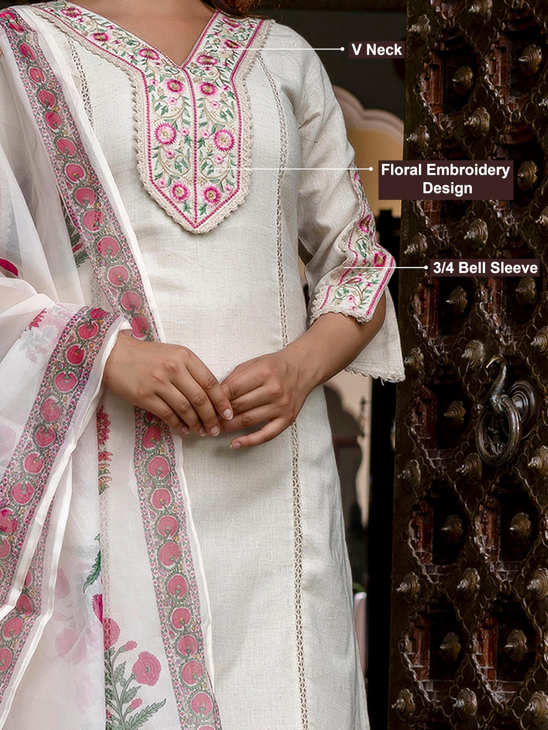 TRENDMALLS Women's Cotton Embroidery Sequence Work Kurta Pant with Dupatta Salwar Suit Set For Women - Image 4