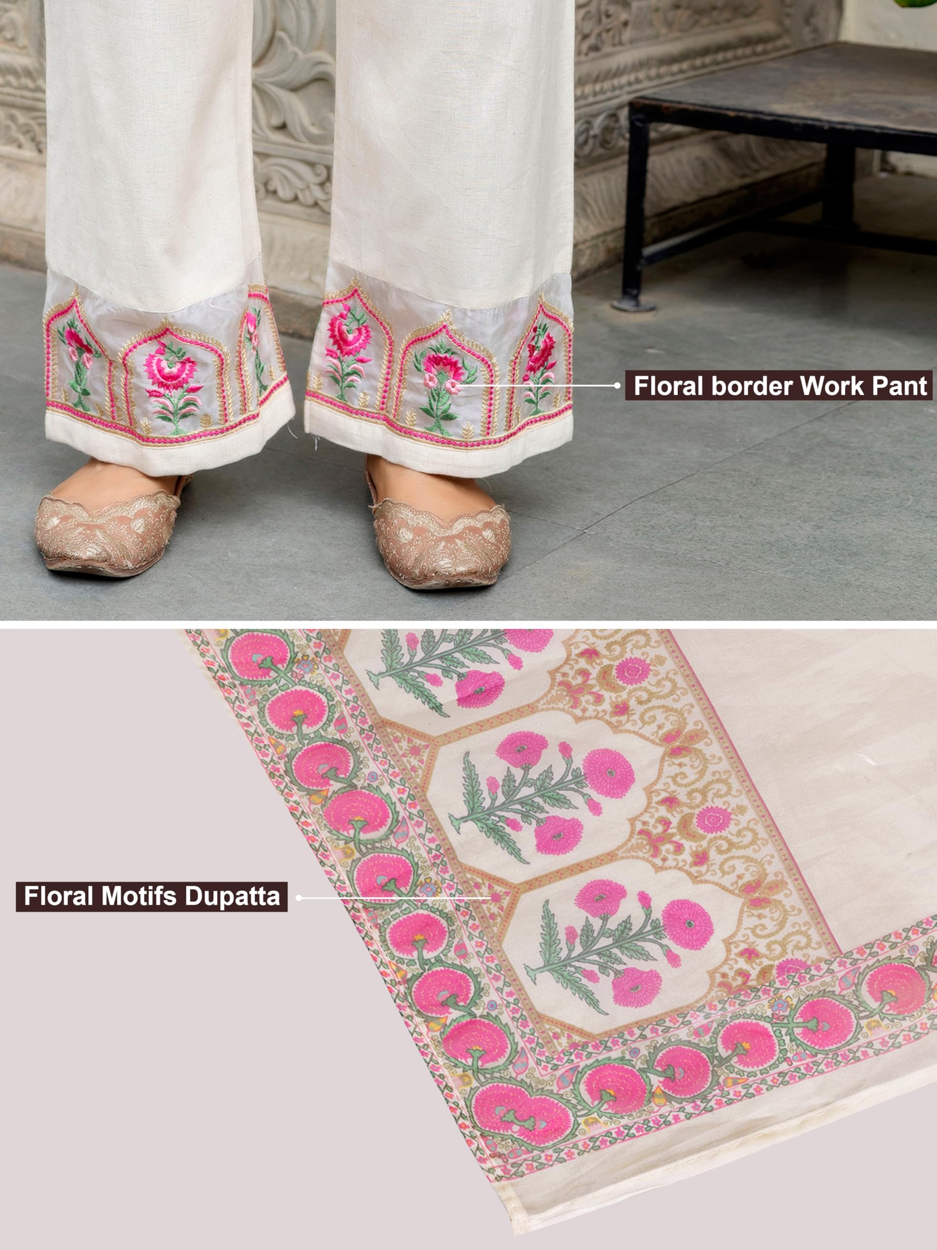 TRENDMALLS Women's Cotton Embroidery Sequence Work Kurta Pant with Dupatta Salwar Suit Set For Women - Image 5