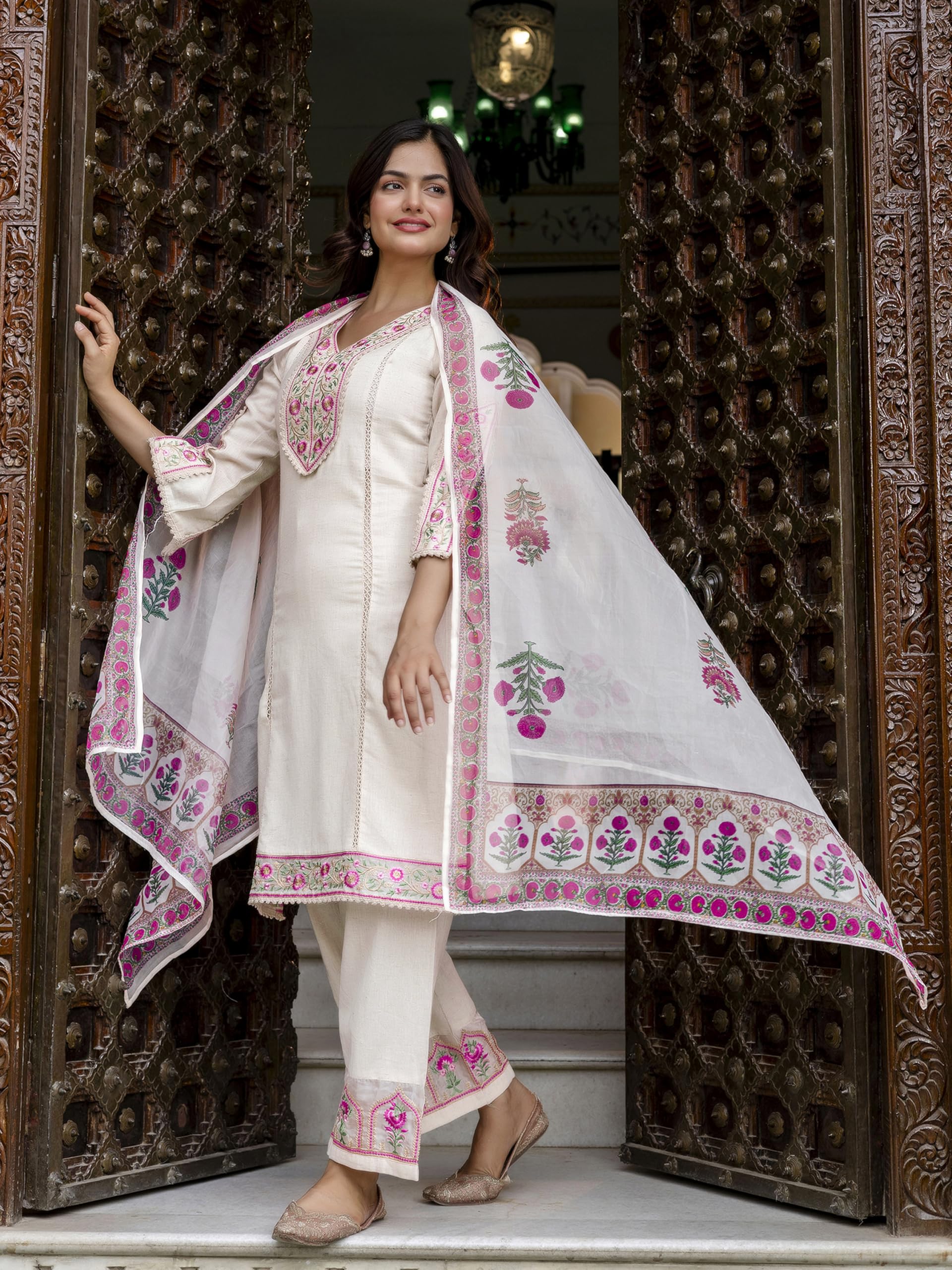 TRENDMALLS Women's Cotton Embroidery Sequence Work Kurta Pant with Dupatta Salwar Suit Set For Women - Image 7