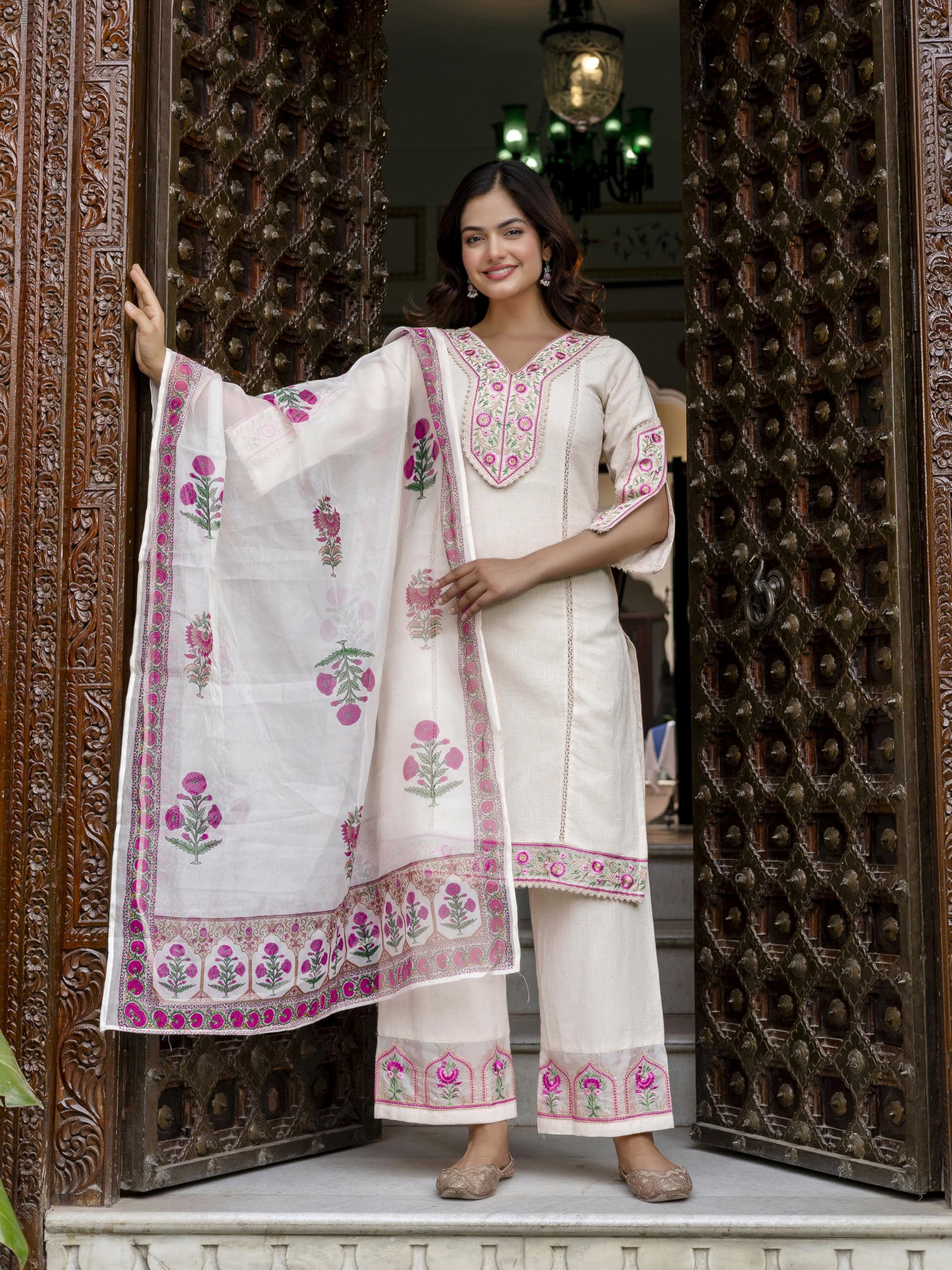 TRENDMALLS Women's Cotton Embroidery Sequence Work Kurta Pant with Dupatta Salwar Suit Set For Women - Image 8