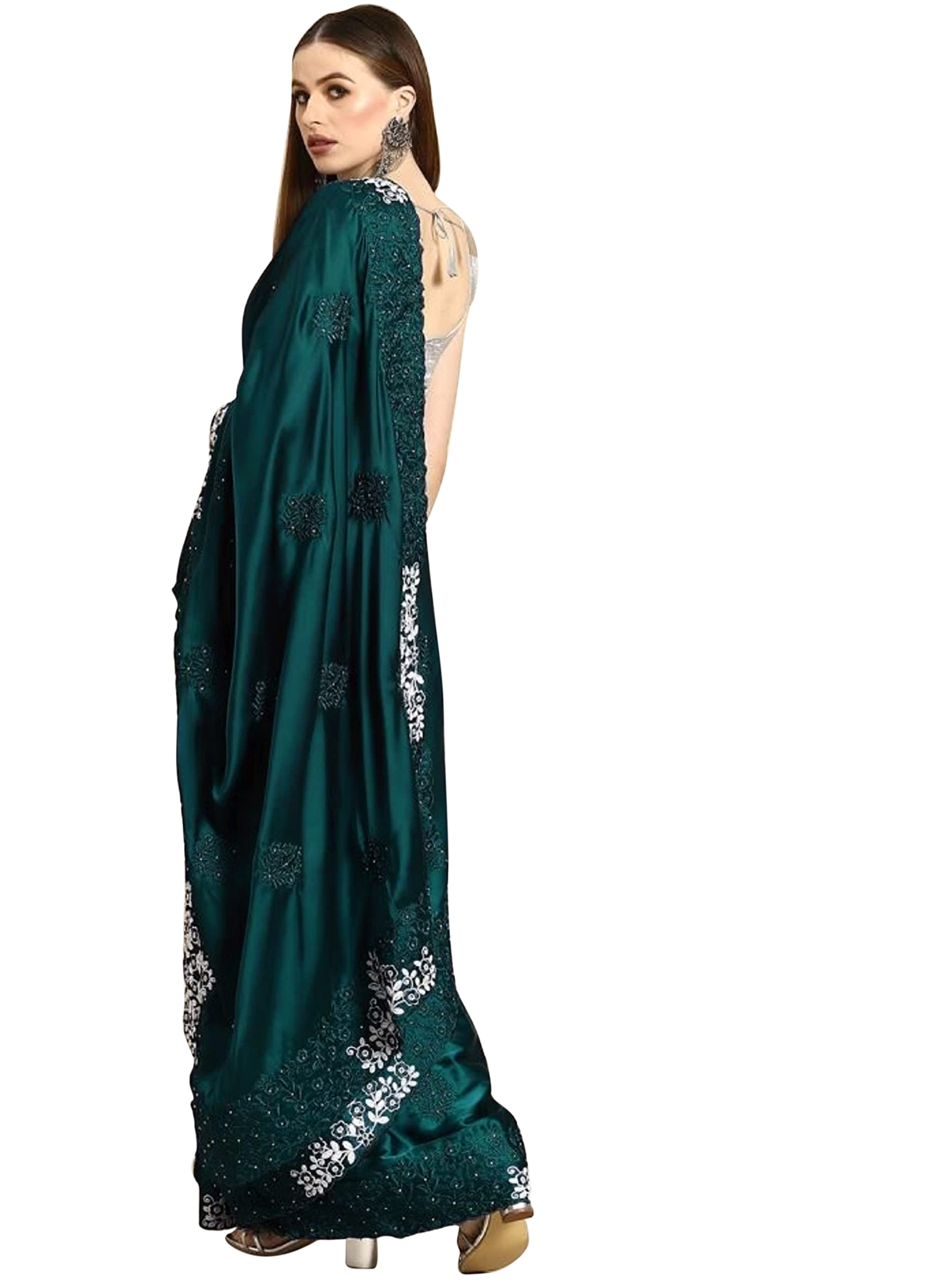 TRENDMALLS Women's Crepe Silk Embroidery Work Saree with Unstitch Blouse Piece - Image 3