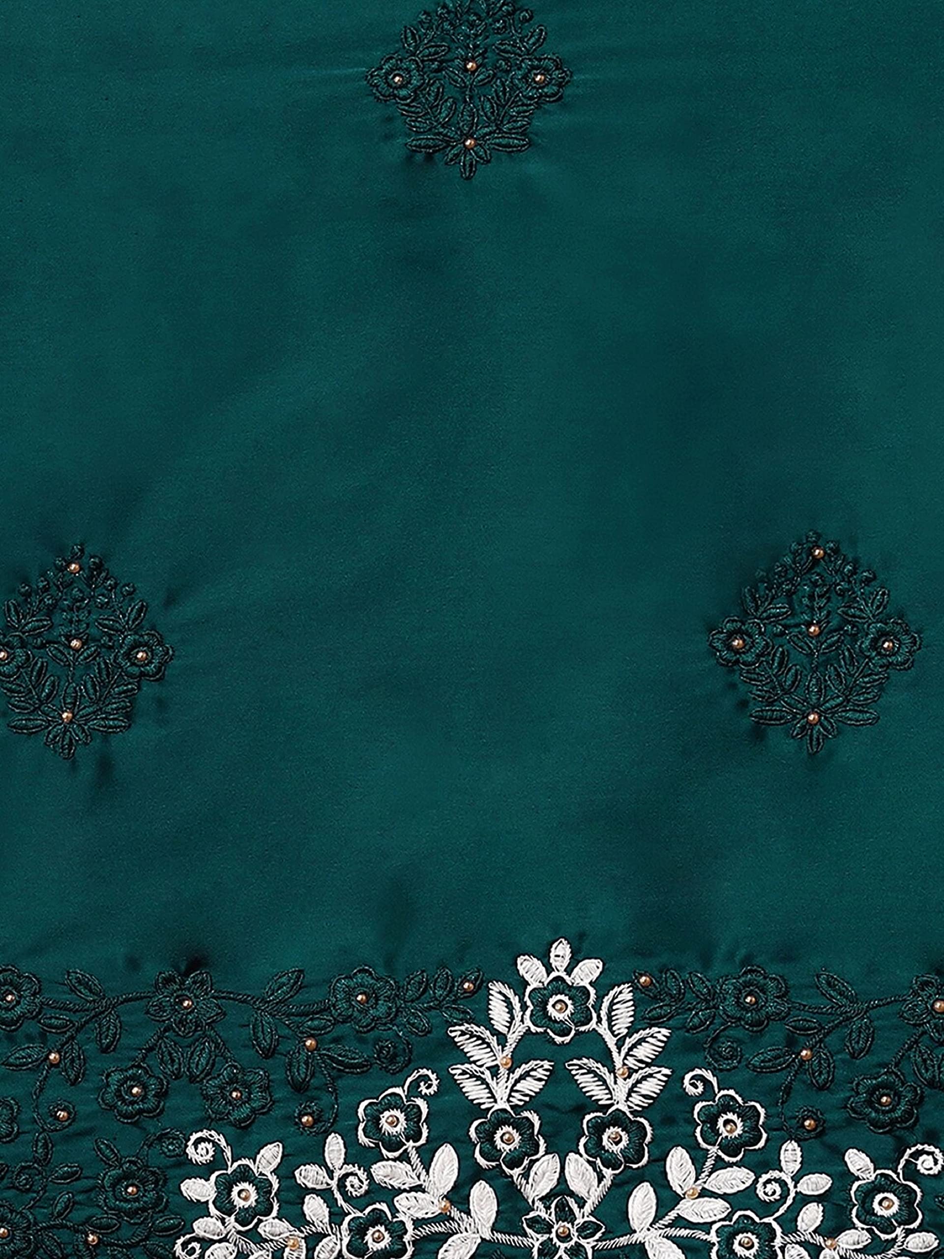 TRENDMALLS Women's Crepe Silk Embroidery Work Saree with Unstitch Blouse Piece - Image 5